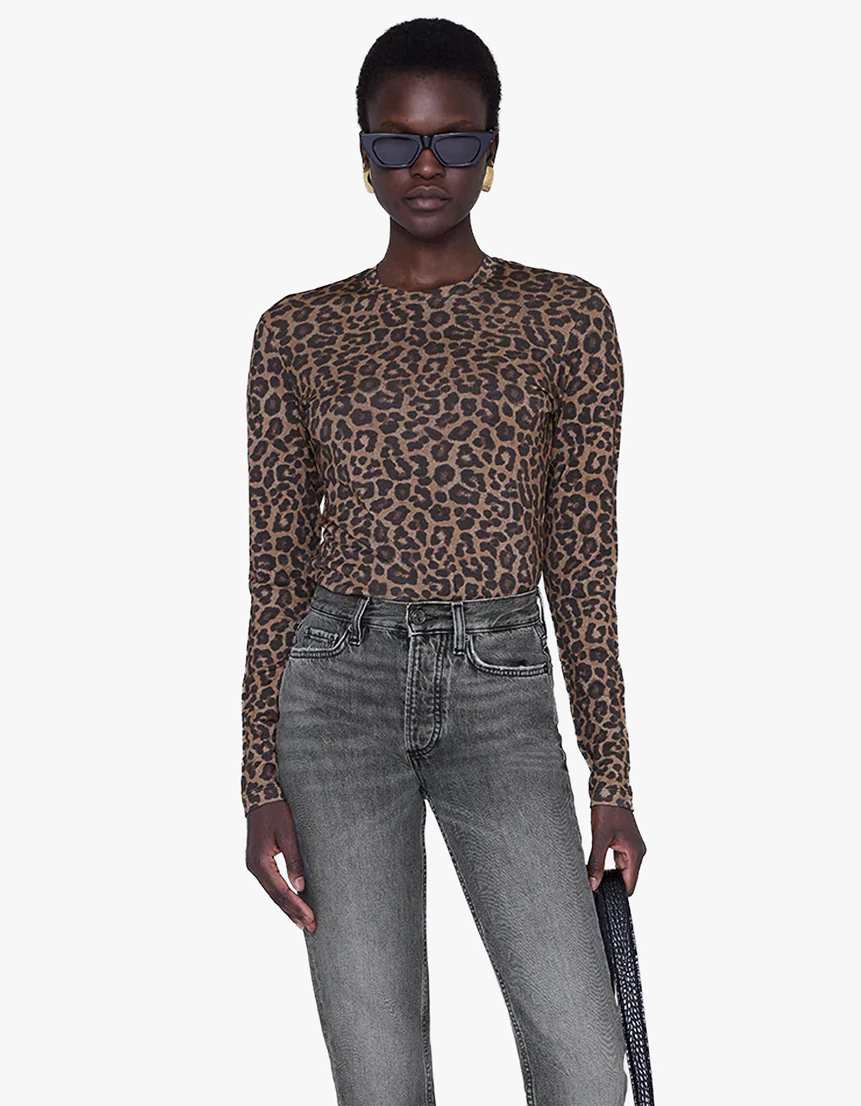 Anine Bing - Sylvie Long Sleeve Tee - Black And Brown Leopard 