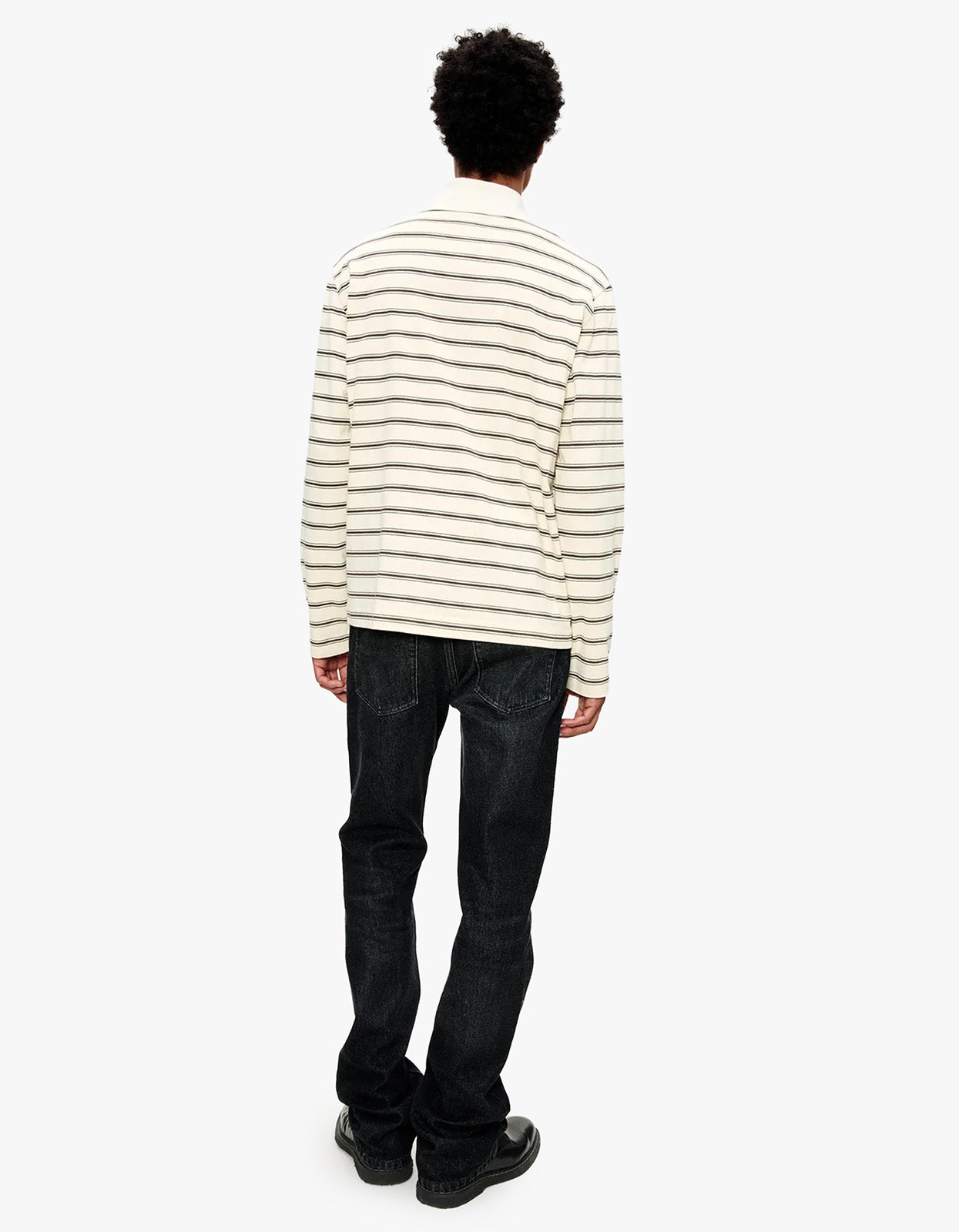 Striped Long Sleeve Polo Shirt - AAD Ecru