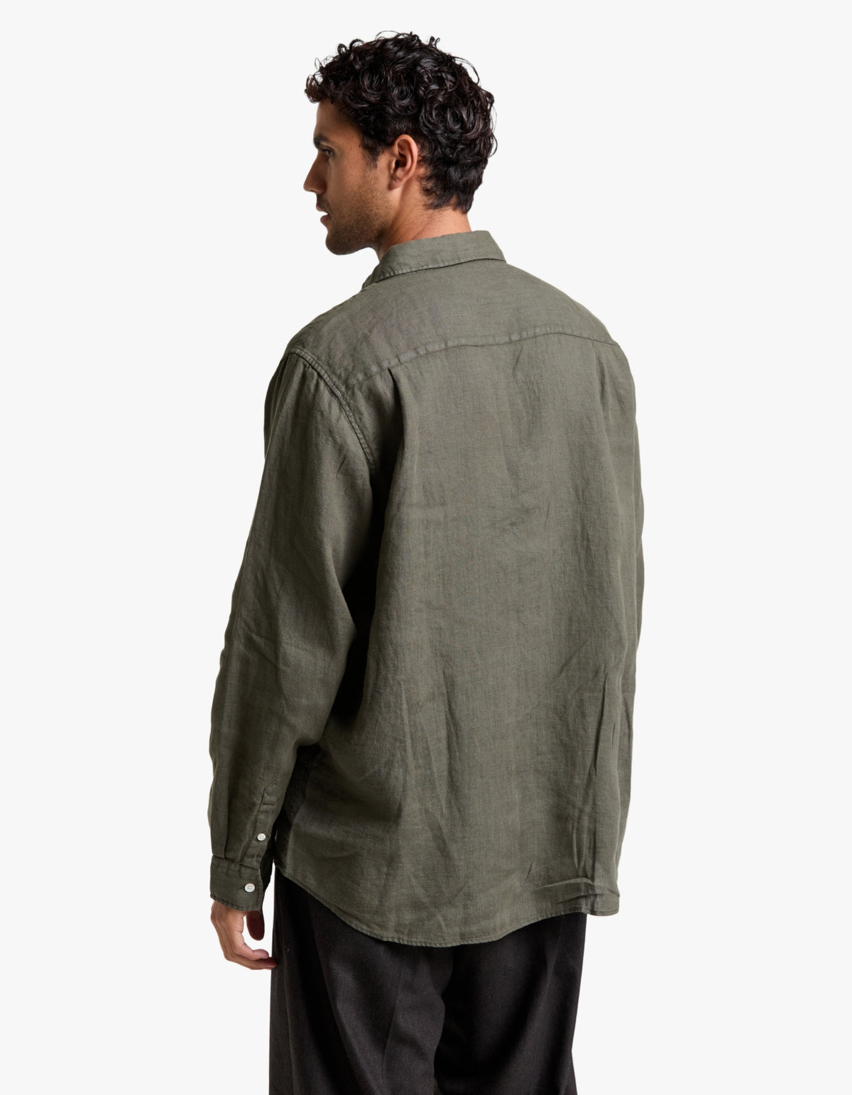 Everyday Mens Linen Long Sleeve Shirt - Dark Military