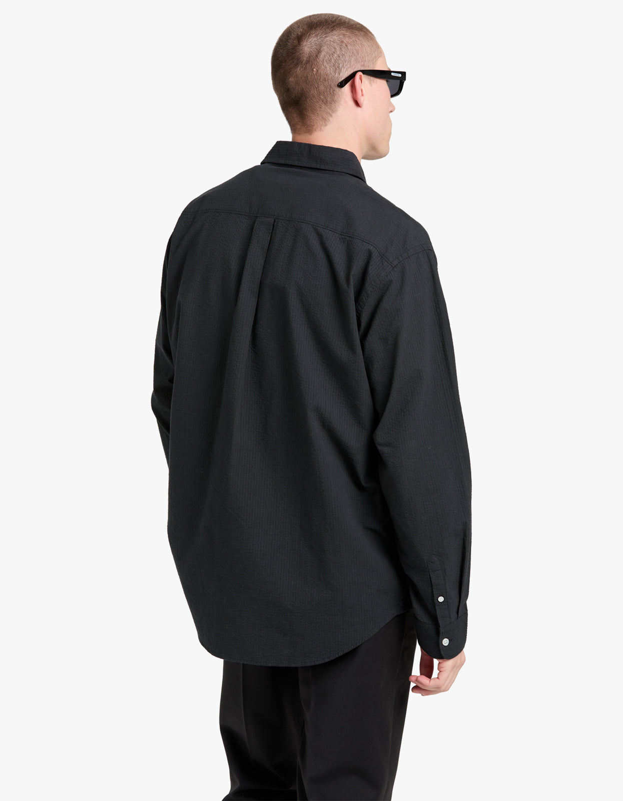 Beau Seersucker Long Sleeve Shirt - Washed Black