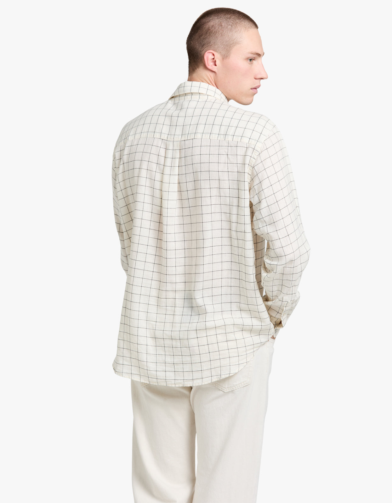 Marty Linen Check Long Sleeve Shirt - Cream/Black