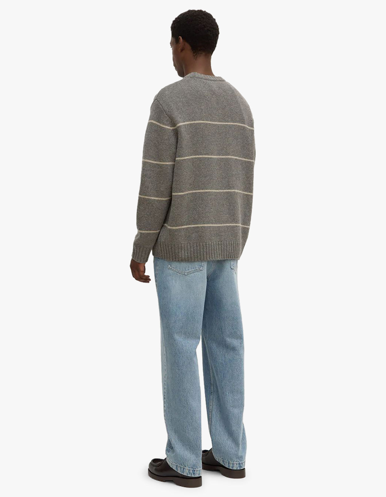 Luca Merino Stripe Crew Neck Knit - Grey Marle/Natural Marle