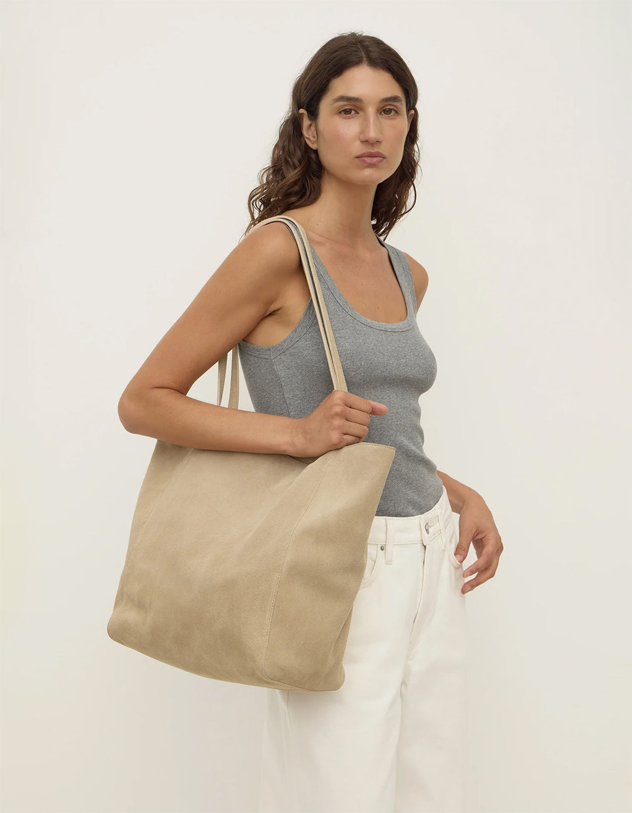 Paige Suede Tote Bag - Sand