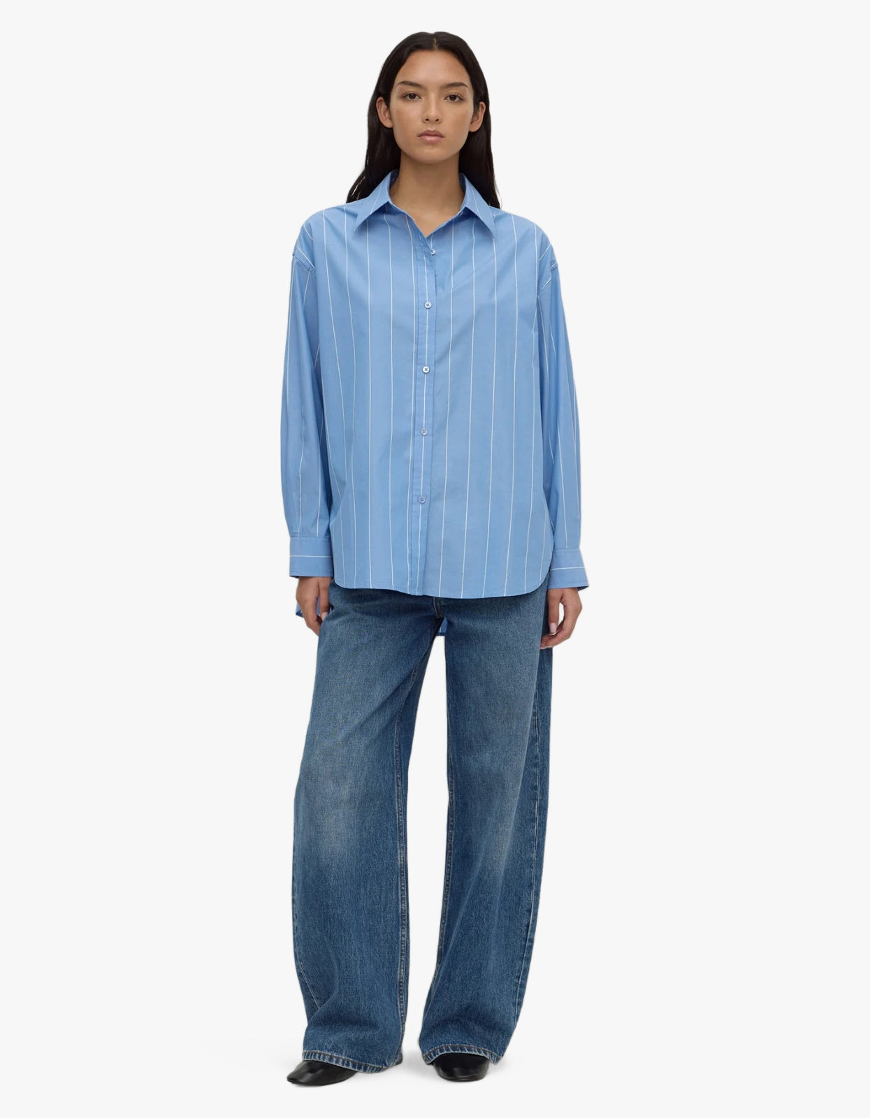 Marcia Poplin Shirt - Blue White Stripe