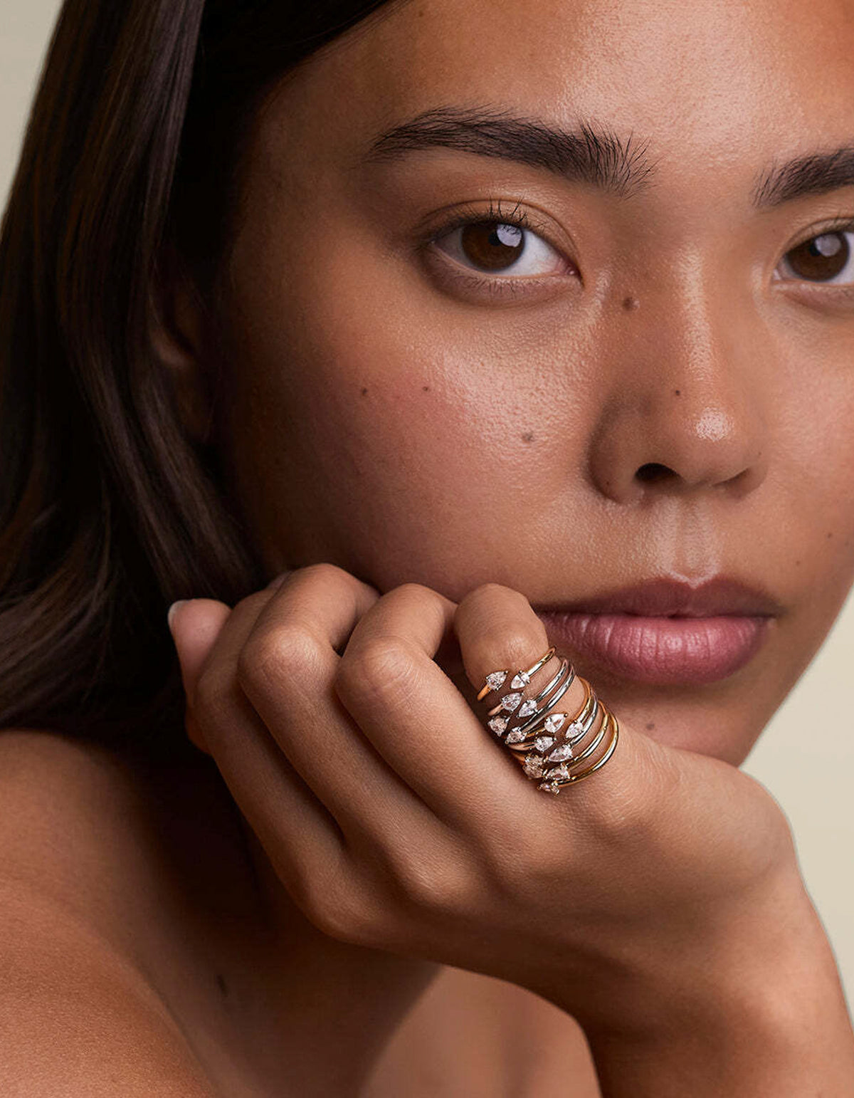 Crystal Pear Open Ring - Silver