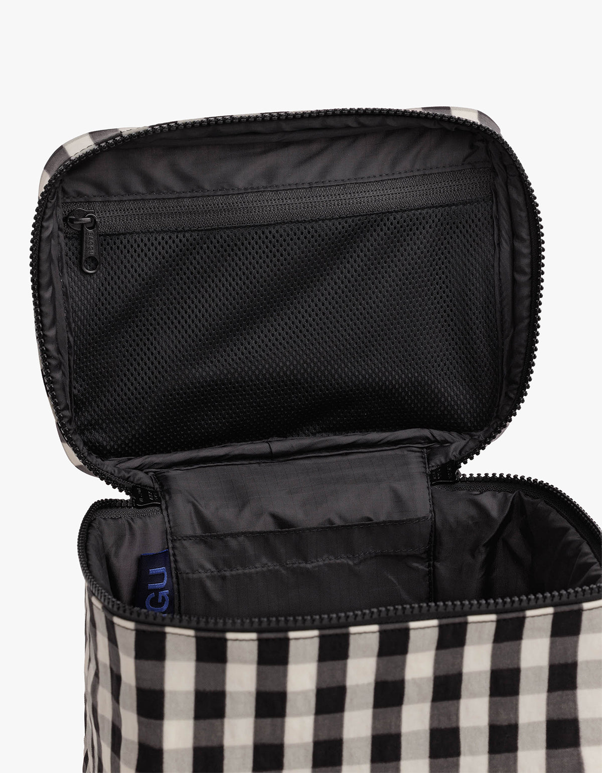 Large Cosmetic Case - Black And Cream Gingham