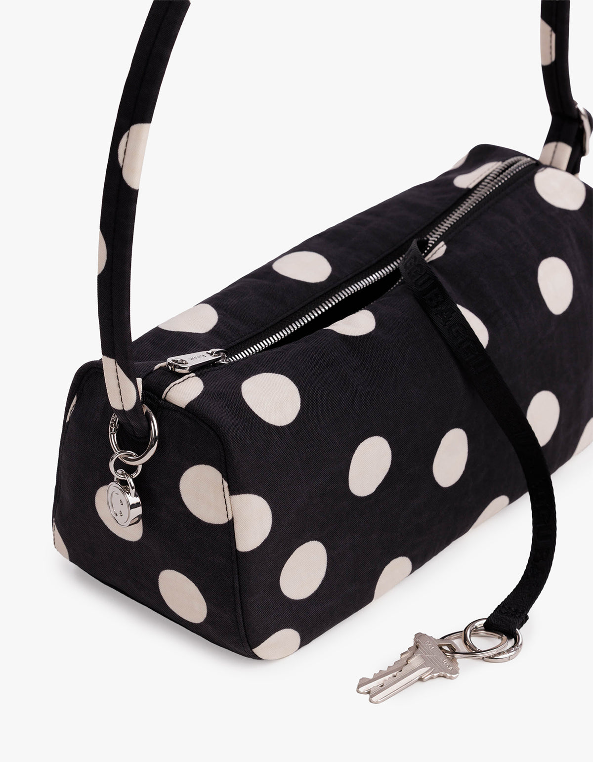 Nylon Loaf Bag - Black And Cream Polka Dot