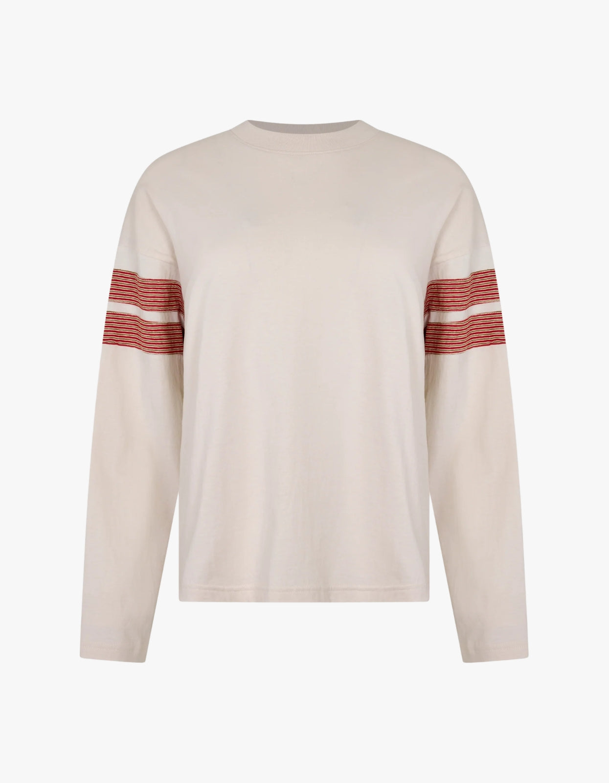 Boxy Rib Insert Long Sleeve T-Shirt - Ecru/Red