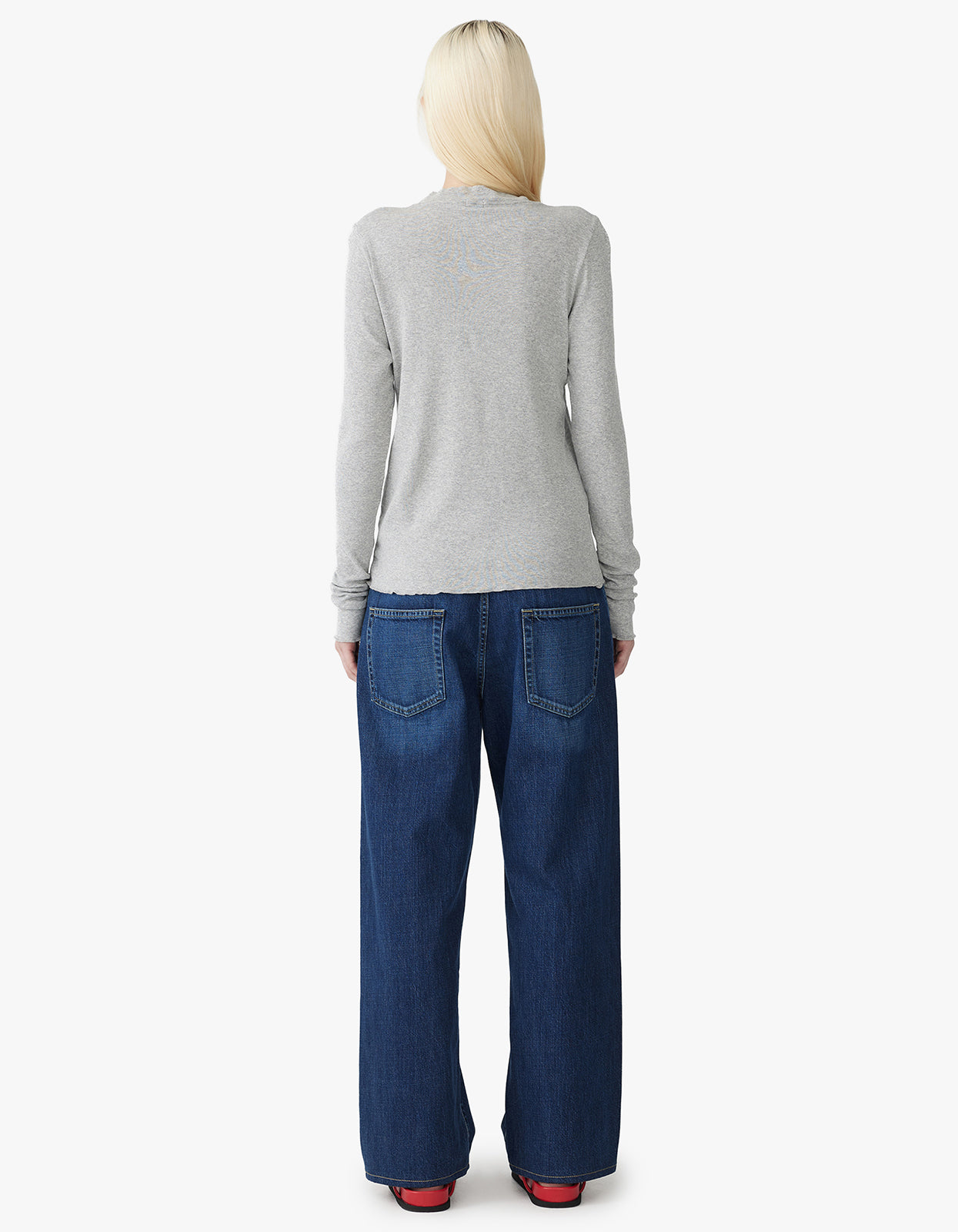 Slim Rib Crew Neck L/S T.Shirt - Grey Marle