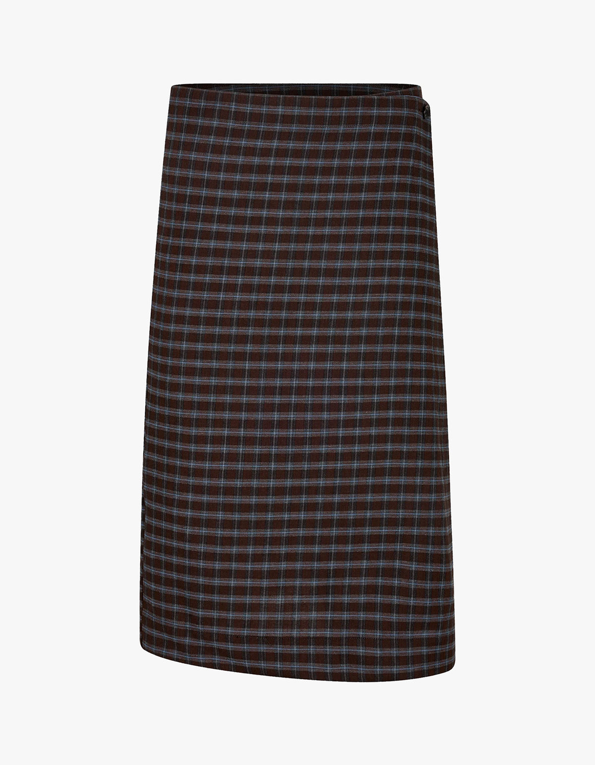 Check Asymmetric Wrap Skirt - Dark Brown/Pale Blue Check
