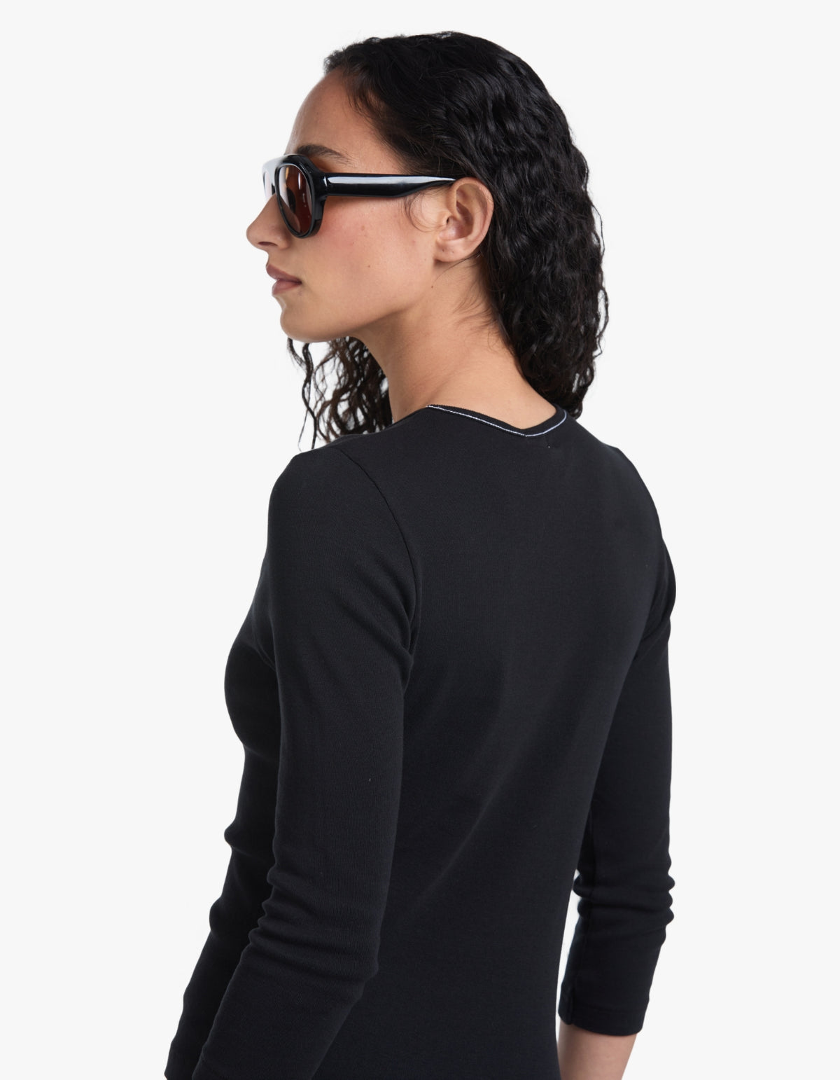 3/4 Sleeve V-Neck T-Shirt - Black
