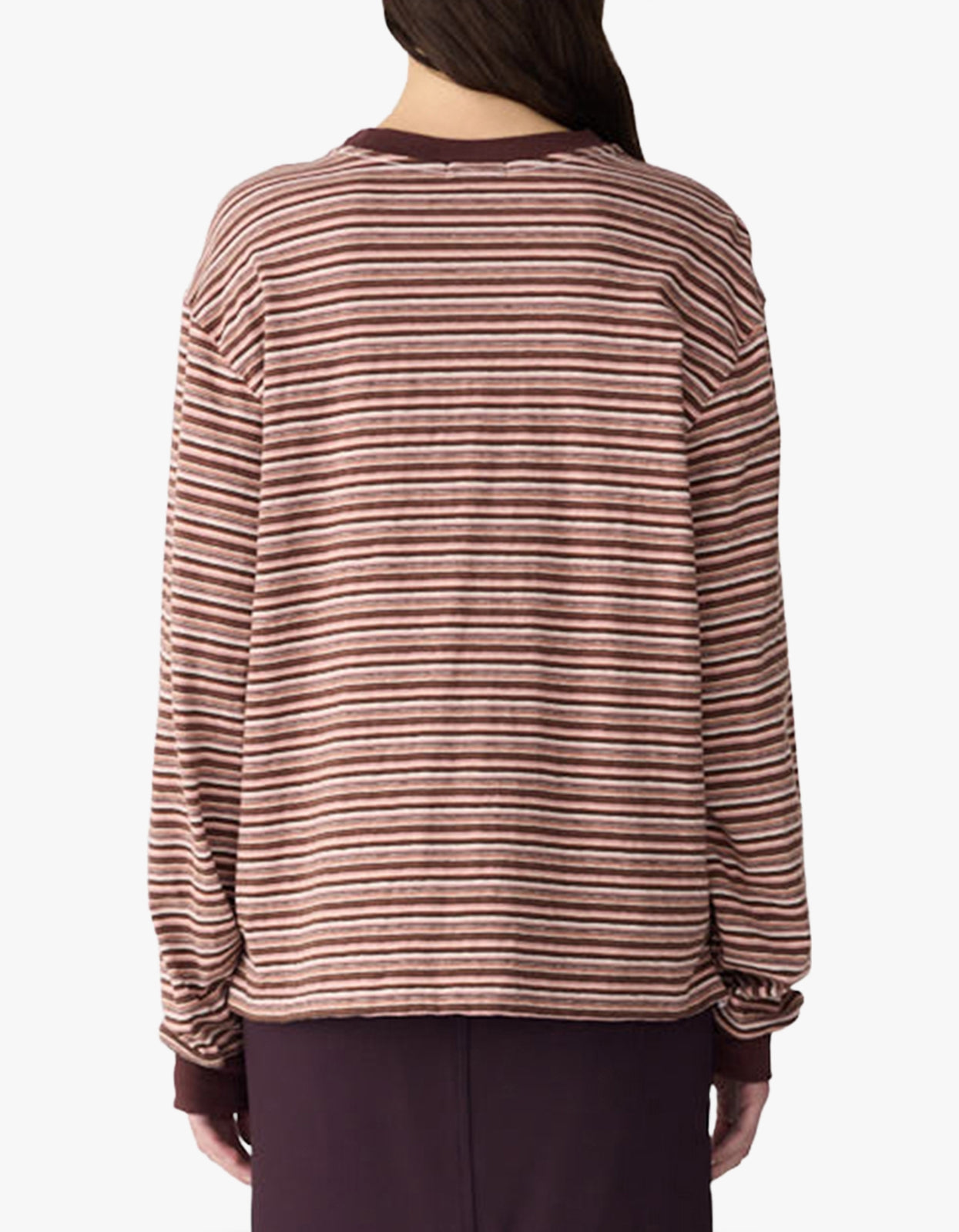 Stripe Slouch L/S T-Shirt - Pink/Orange/Plum
