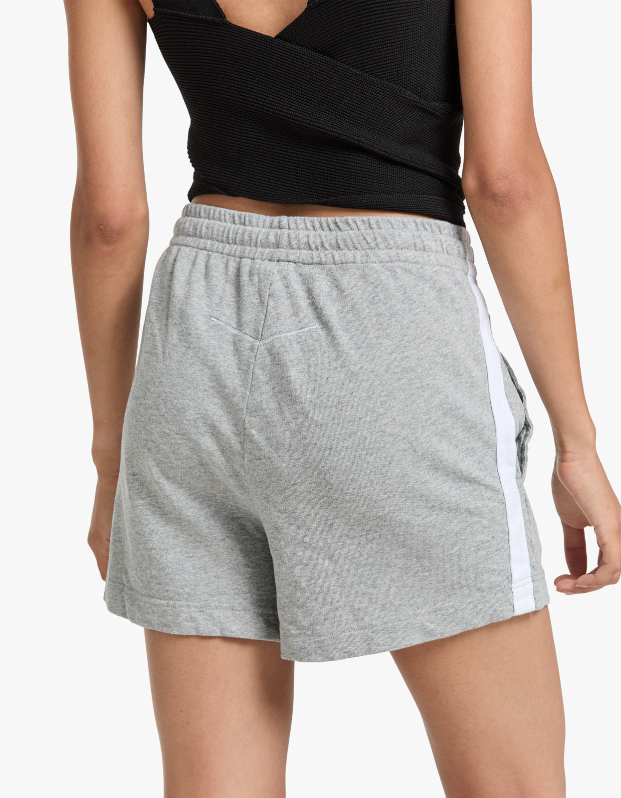 French Terry Side Stripe Short - Grey Marle/ White