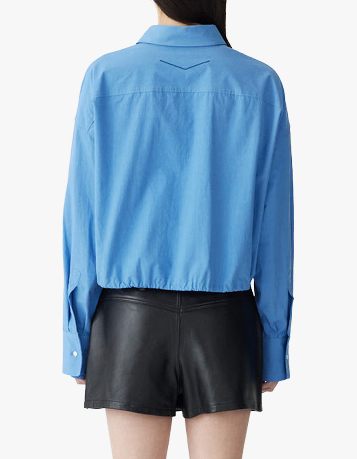 Crushed Cotton Gathered Shirt - Cornflower