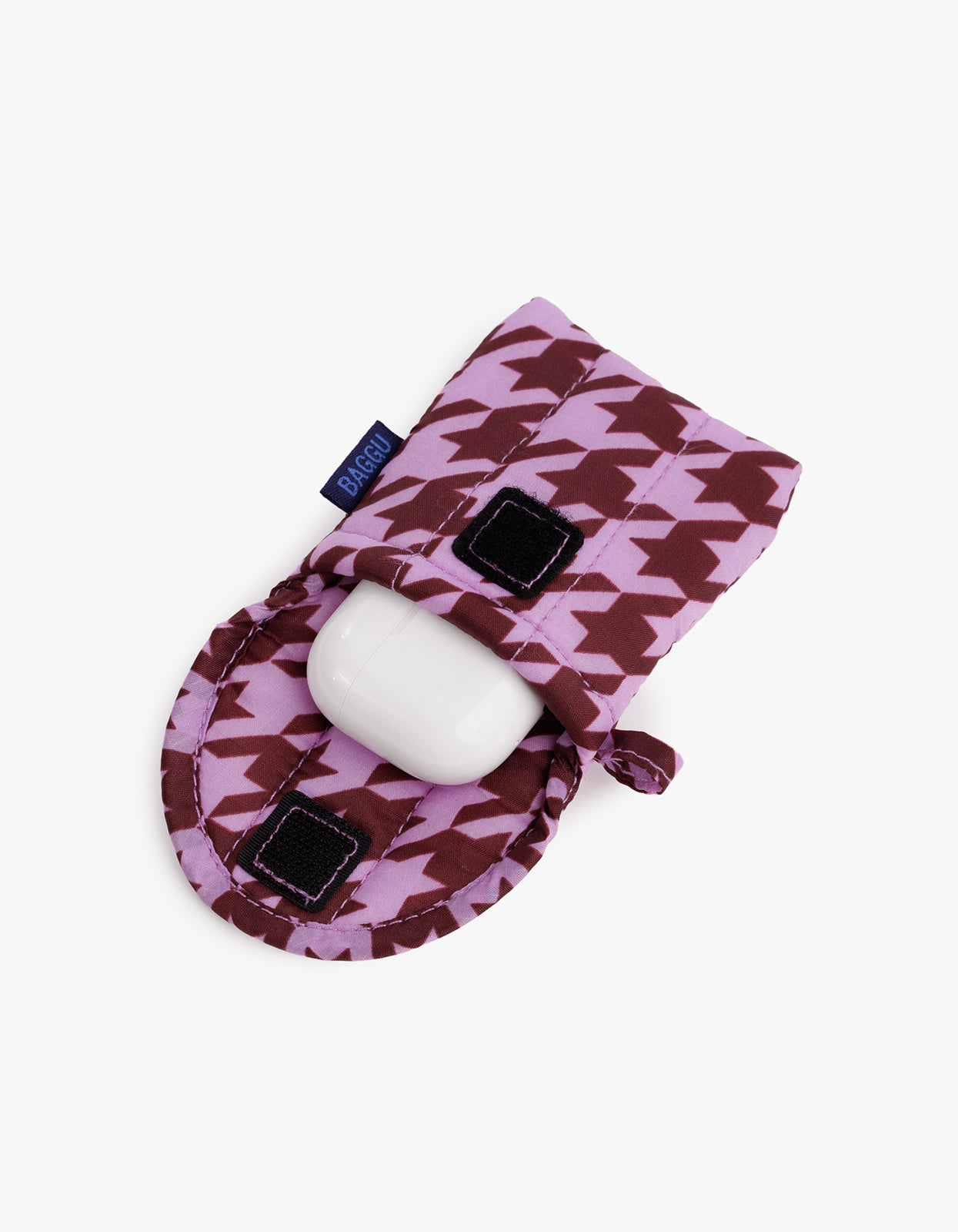 Puffy Earbuds Case - Pink Houndstooth