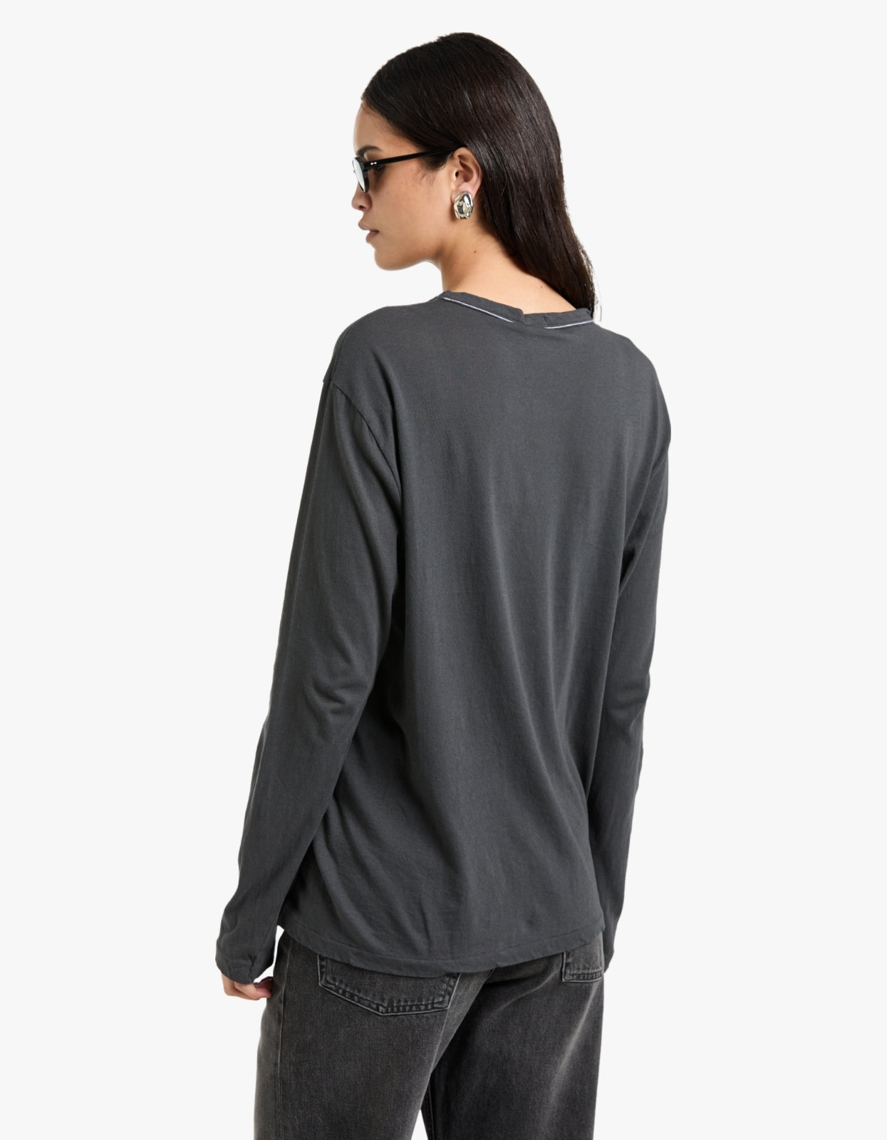 Raw Neck Cut Out L/S T-Shirt - Washed Navy