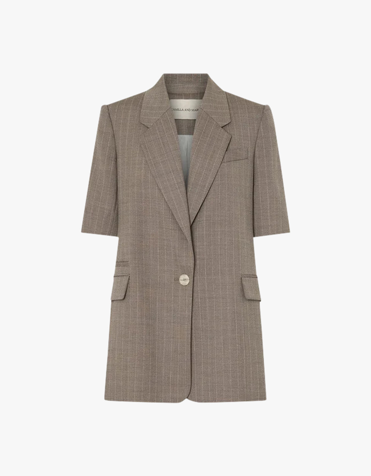 Arnelle Short Sleeve Blazer - Natural Pinstripe