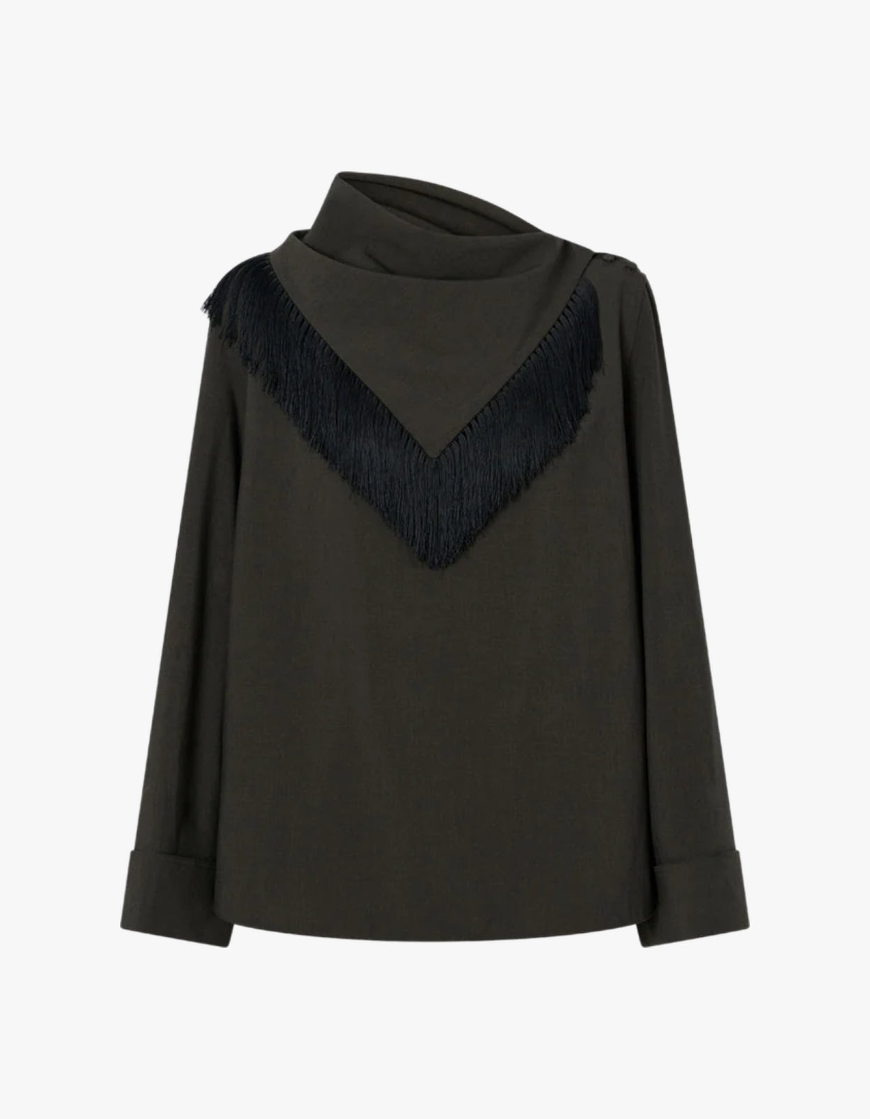 Una Drape Collar Shirt - Dark Emerald