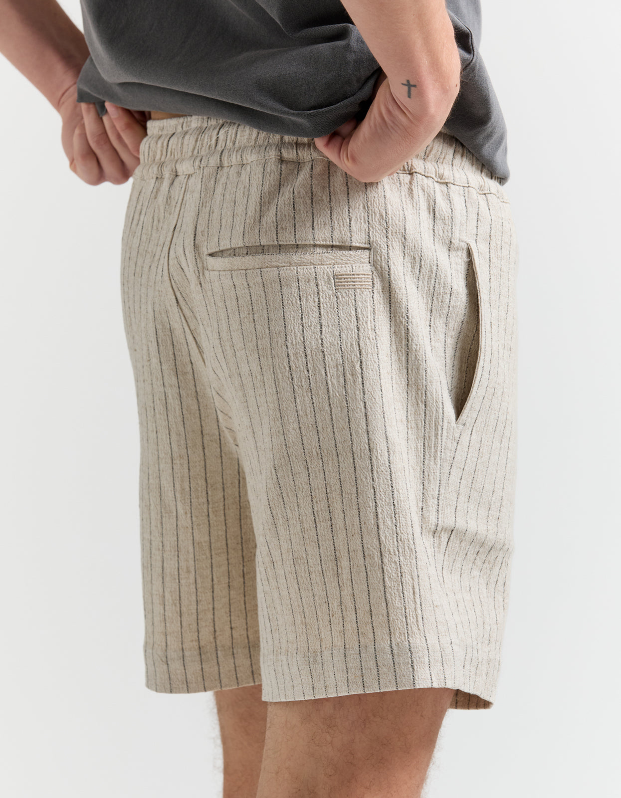 Tiki Linen Blend Stripe Walkshort - Beige Stripe