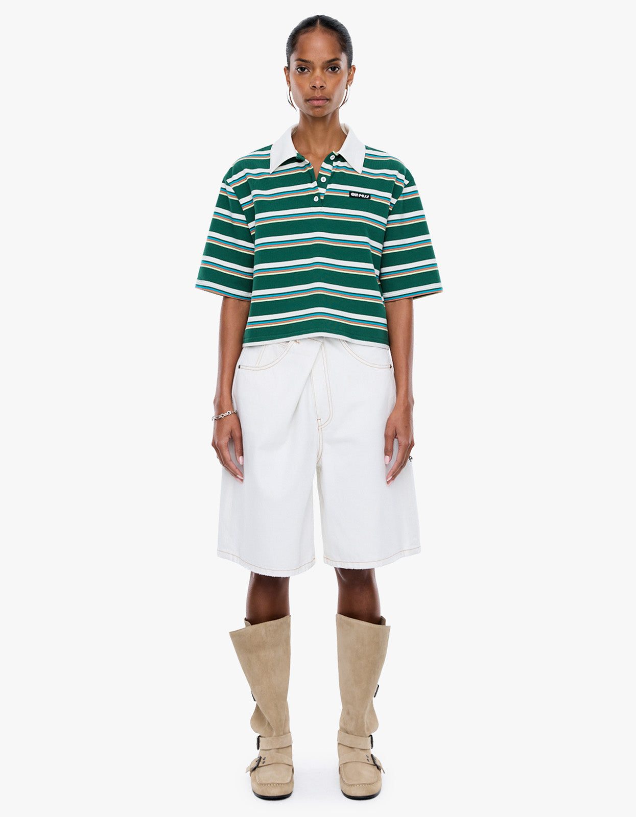 Violet Short Sleeve Polo - Sage Stripe