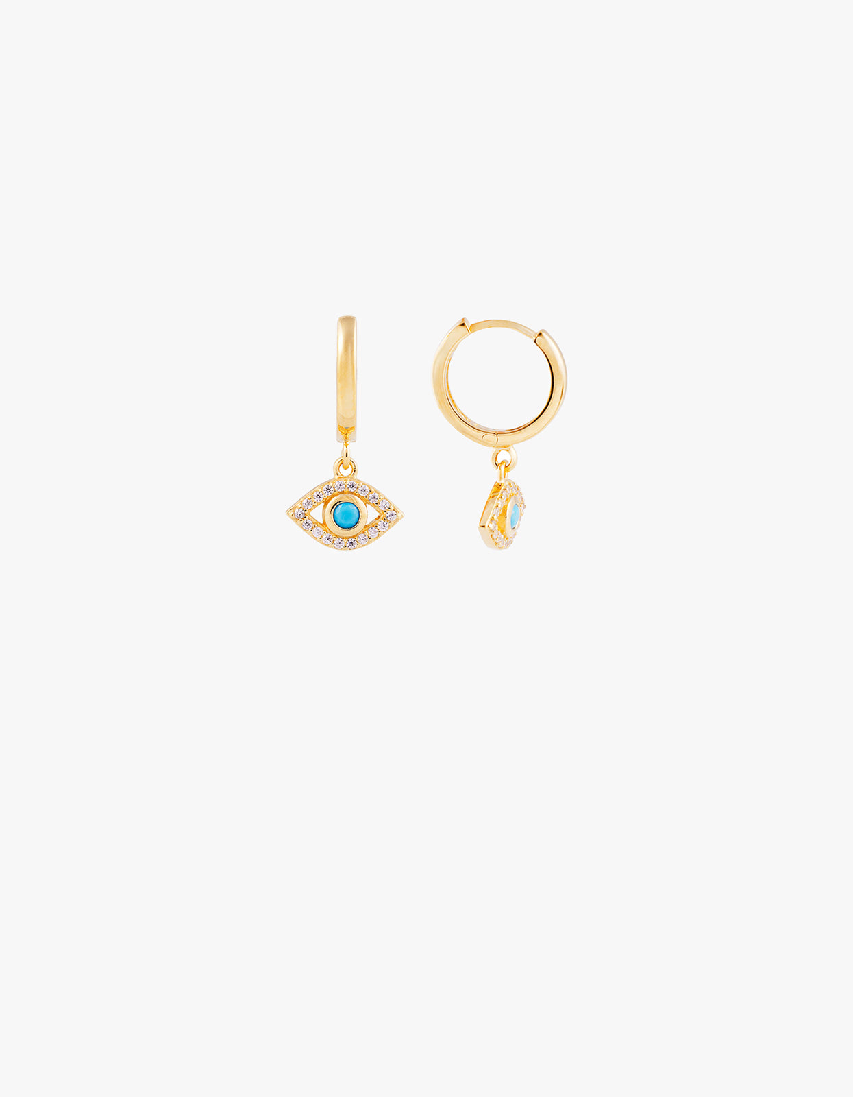 Turquoise Evil Eye Hoops - Gold