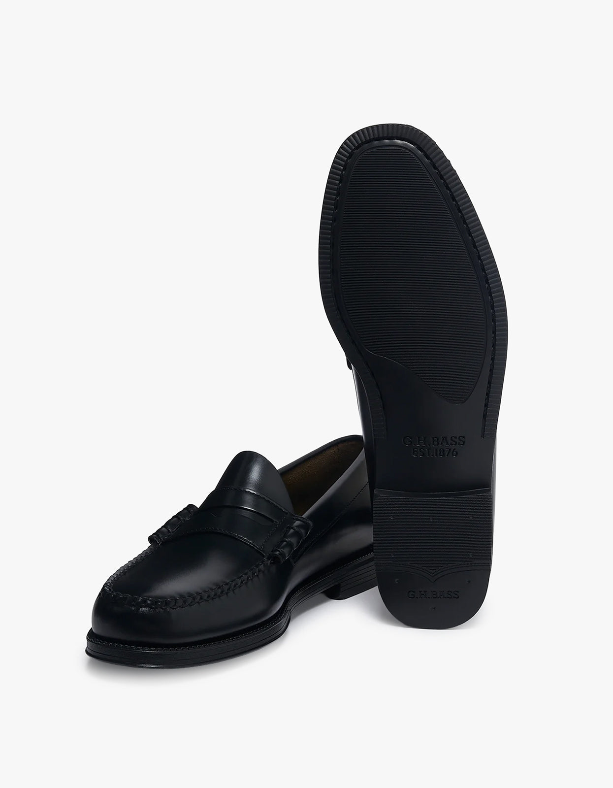 Mens Easy Weejuns Larson Flag Penny Loafers - Black Leather