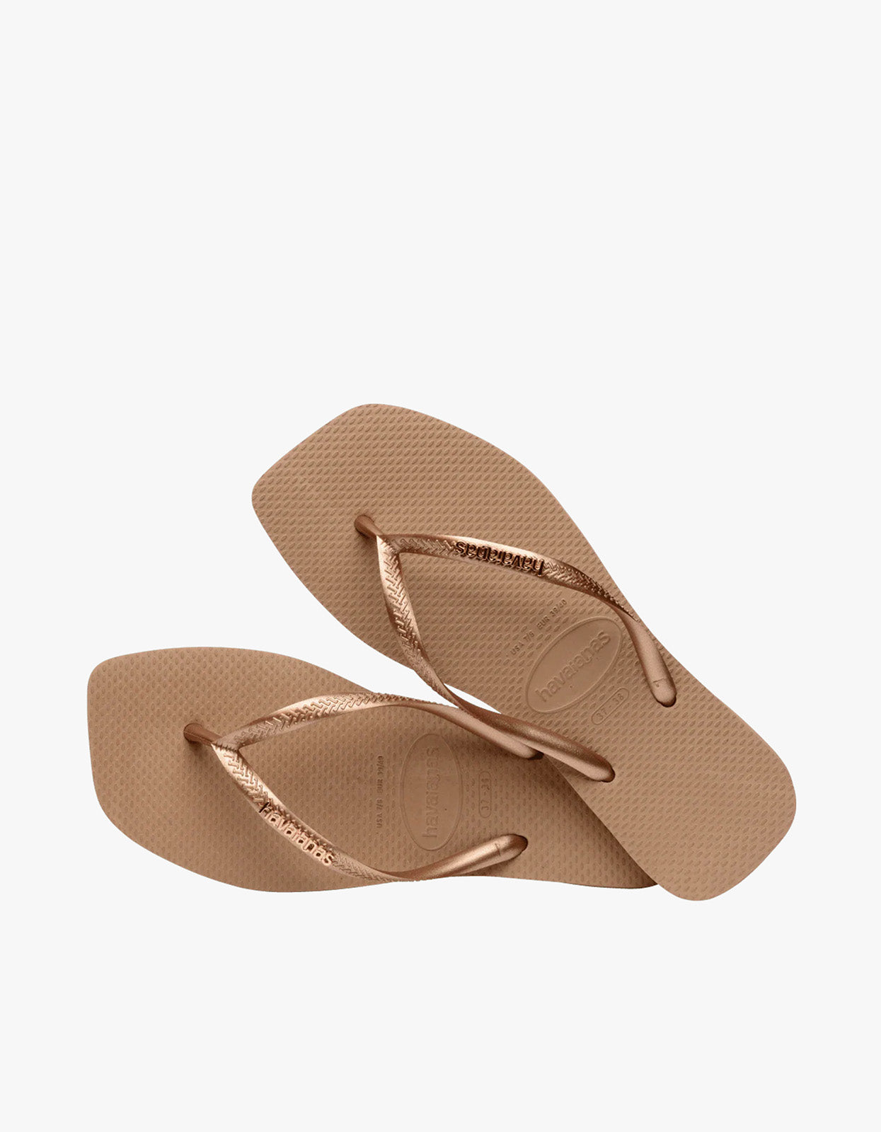 Slim Square Logo Metallic Jandals - Rose Gold