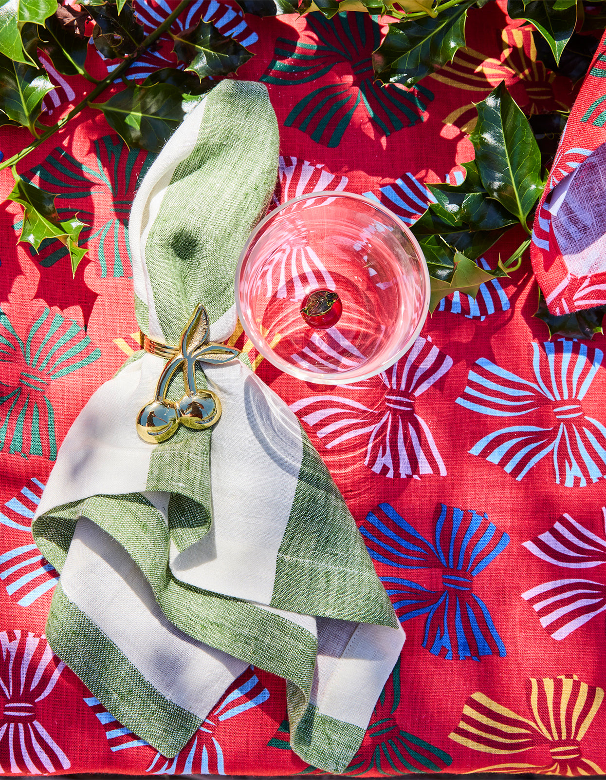 Cherry Pie Brass Napkin Rings - Gold