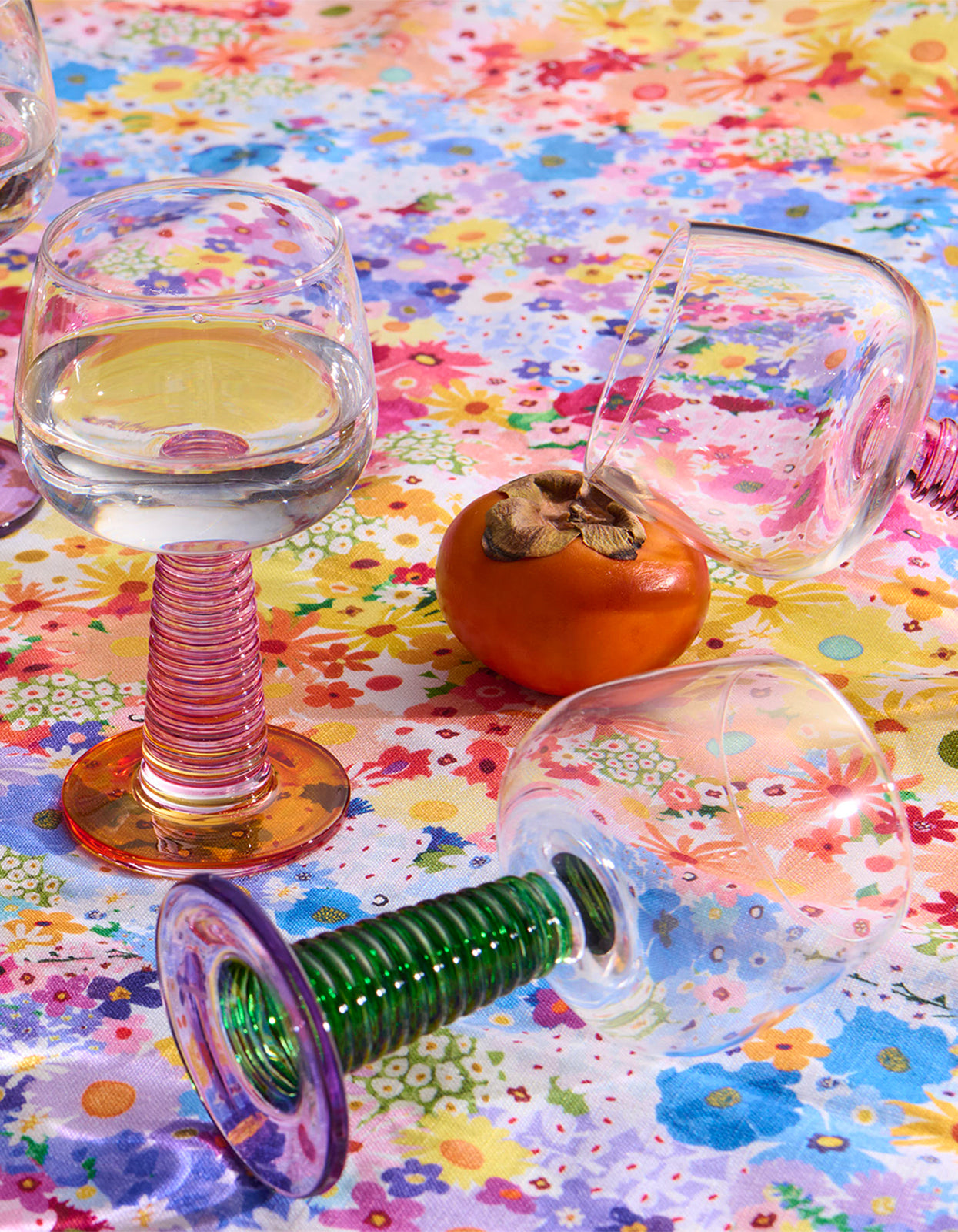 Garden Party Stalk Wine Glass Set - Green/Purple