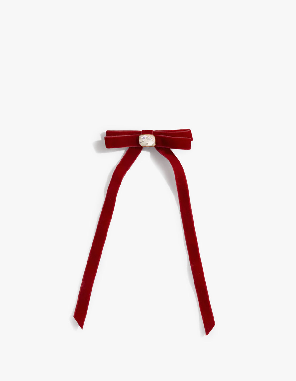 Velvet & Gemstone Bow Hair Clip - Red