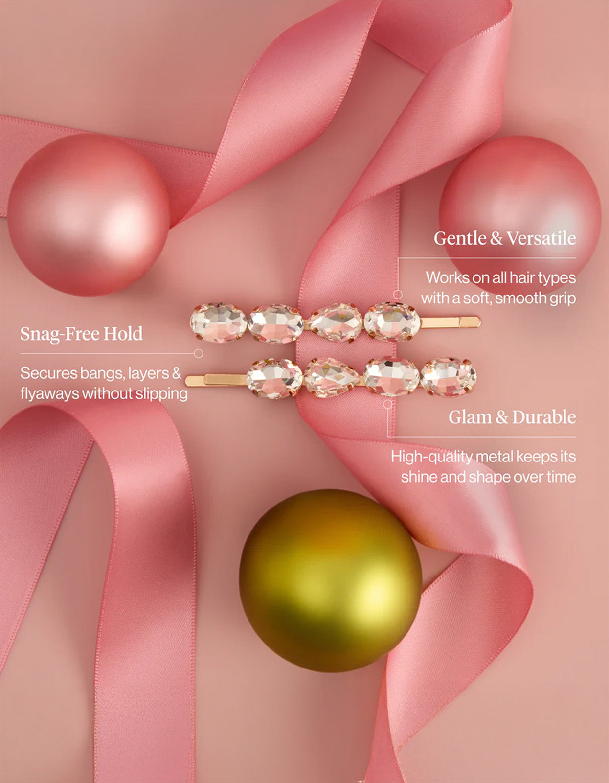 Metal Gemstone Bobby Pins 2Pc Set - White