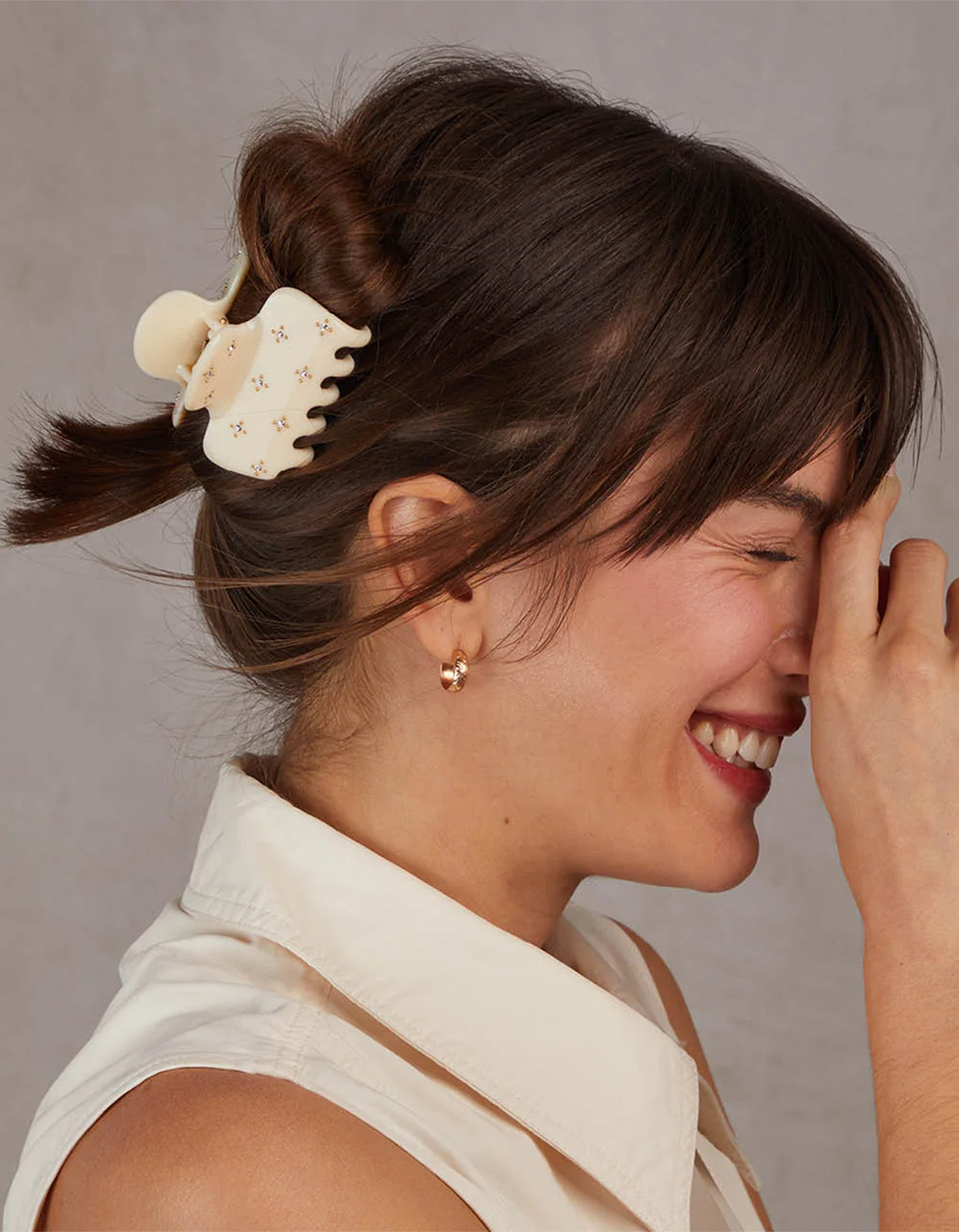 Rhinestone Medium Cloud Claw Clip - Ivory