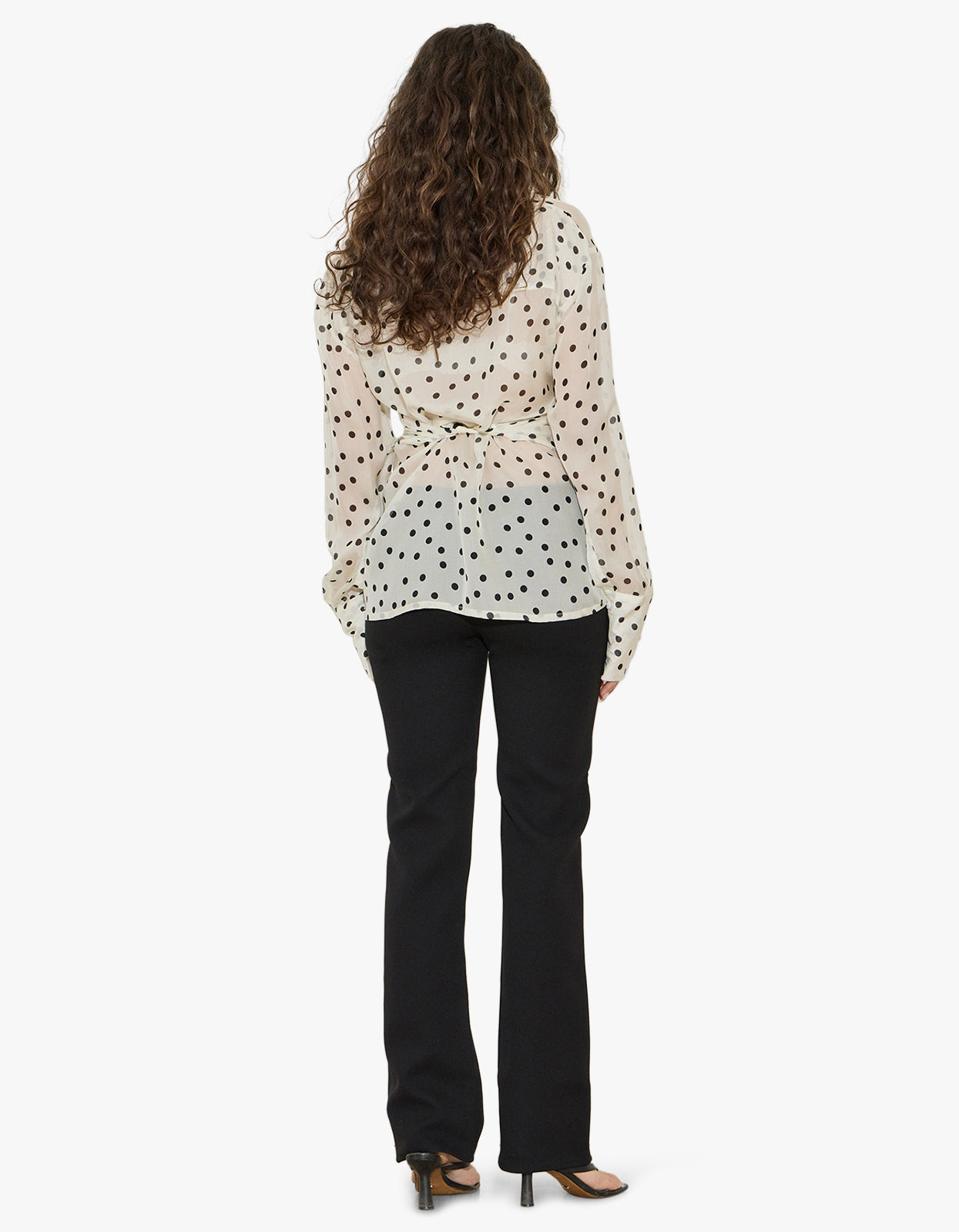Silk Chiffon Wrap Shirt - Cream & Black Polka Dot