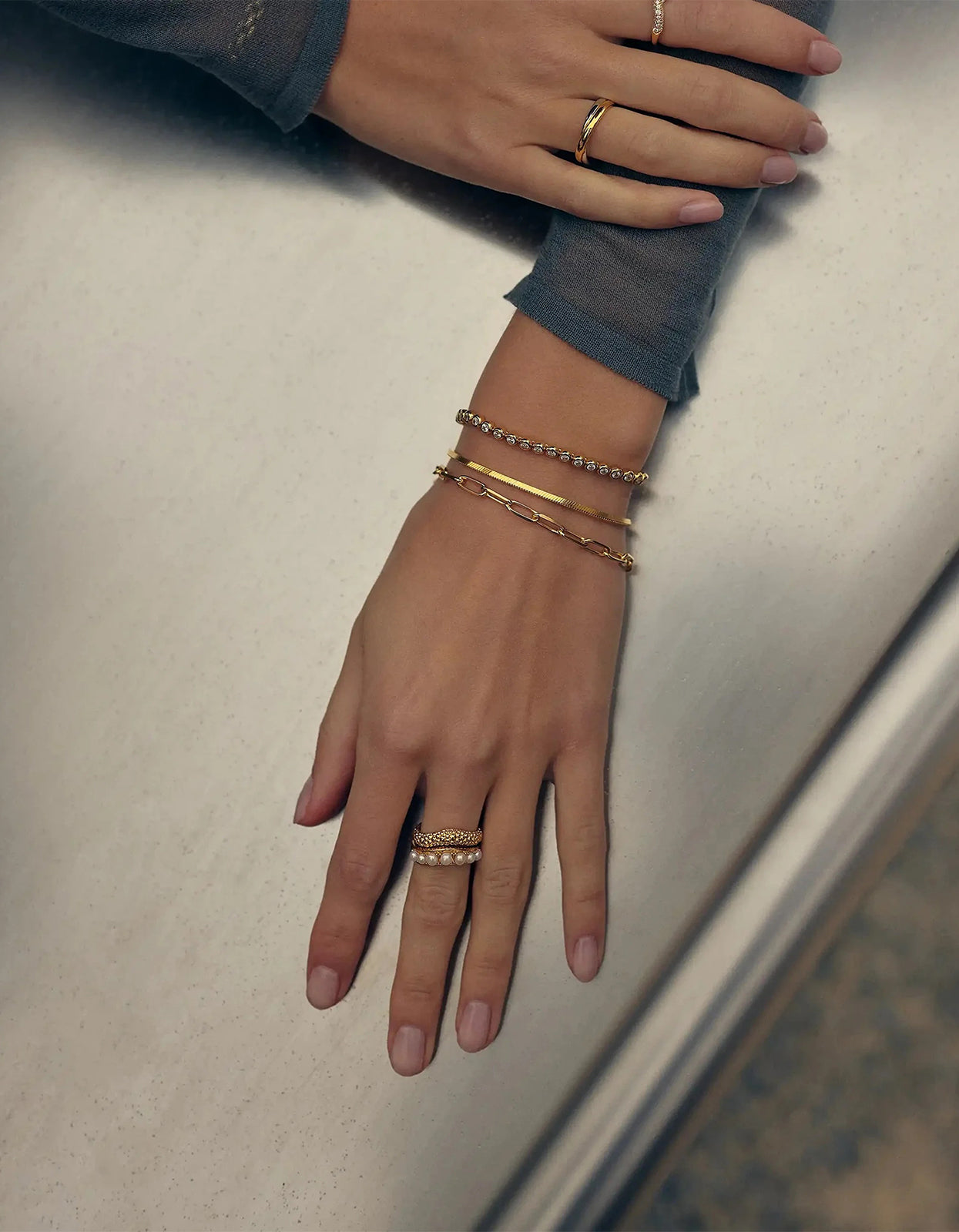 Pearl Baya Stacking Ring Set - Gold