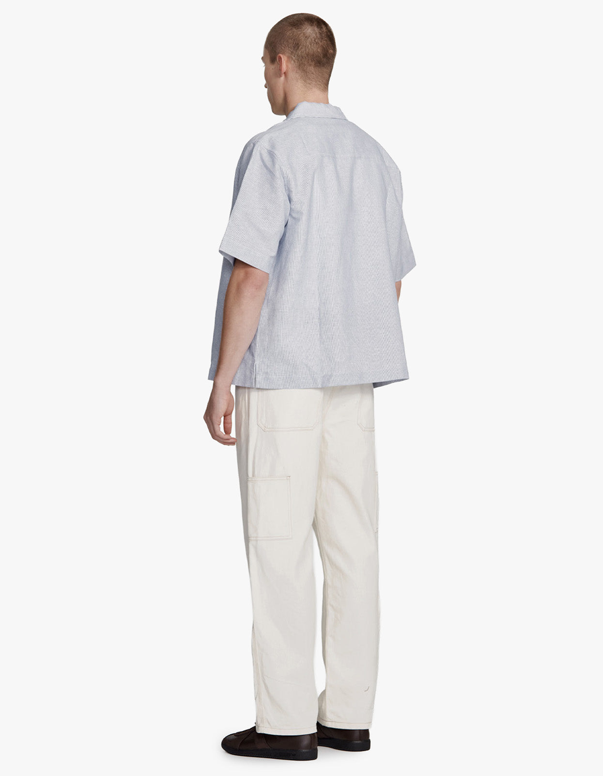 Mens Hemp Blend Box Fit Shirt - Blue Stripe