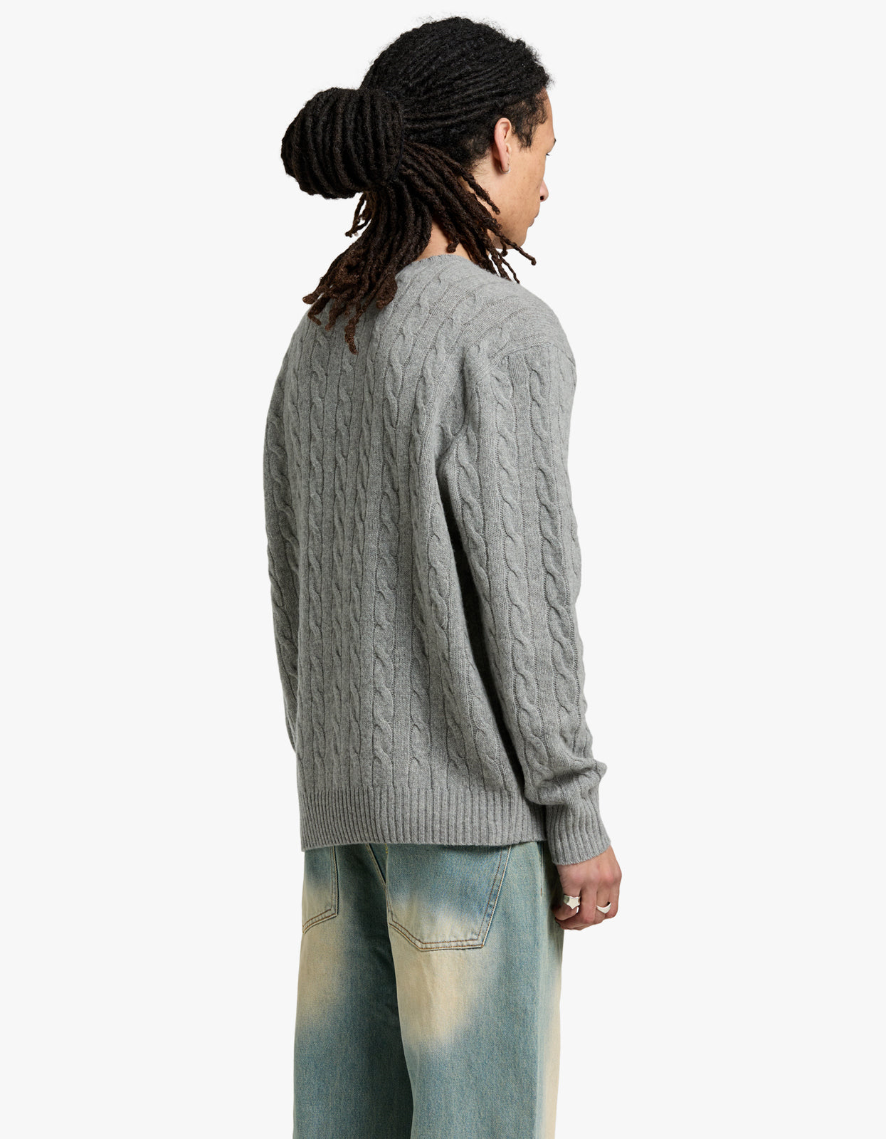 Long Sleeve Cable Sweater - Fawn Grey Heather