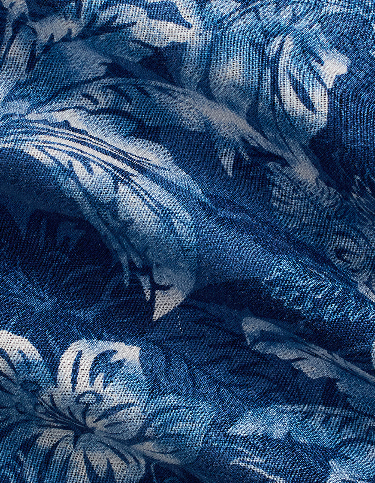 Classic Fit Tropical Print Linen Shirt - 6710 Indigo Palm Shadow