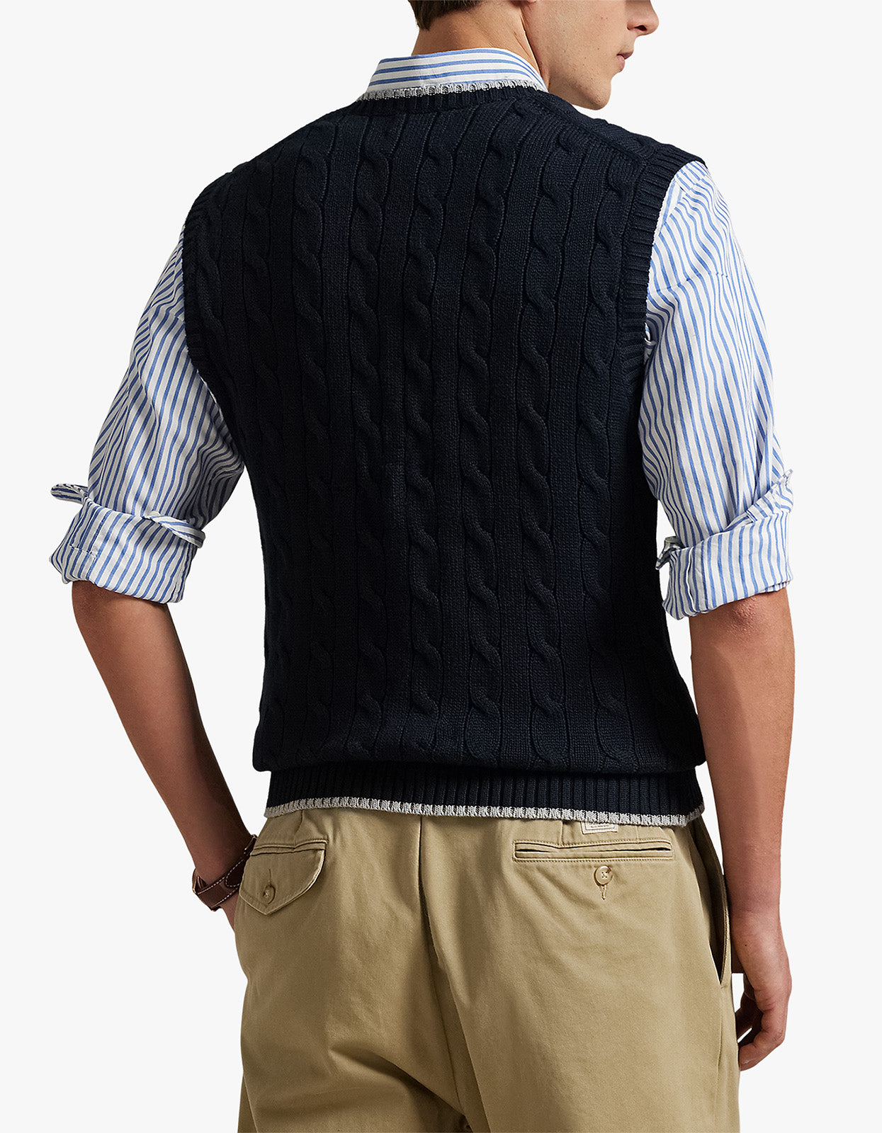 Cable Knit Cotton Sweater Vest - Hunter Navy Combo