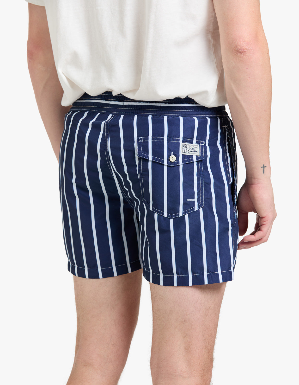 4.5 Inch Traveler Slim Fit Swim Trunk - Navy Vertical Wide Stripe
