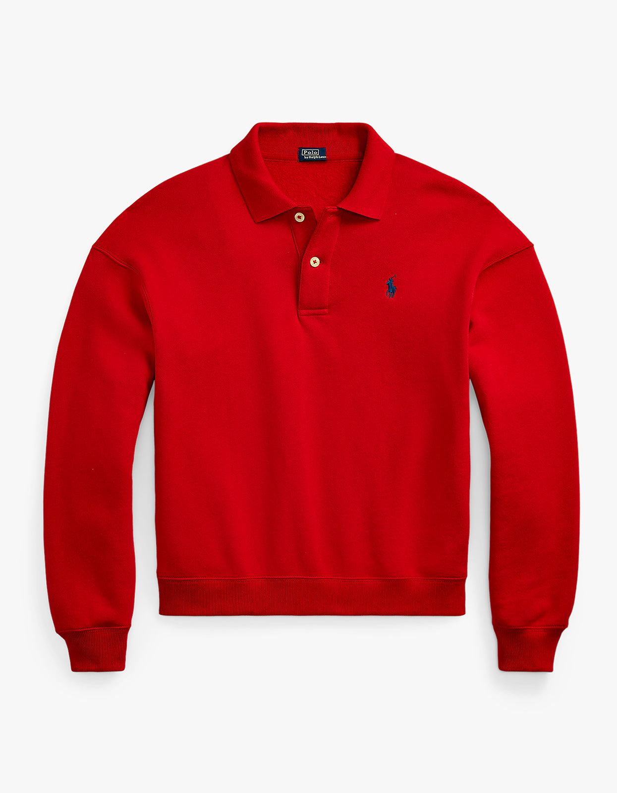 Polo Collar Fleece Pullover - Red