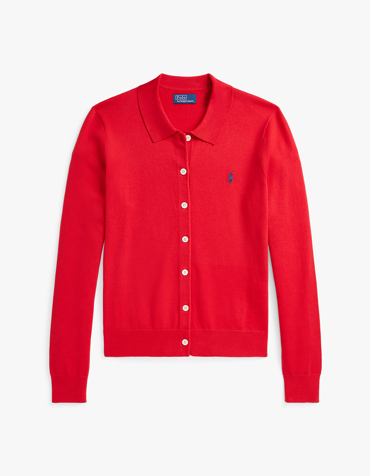 Cotton Blend Polo Cardigan - Pandora Red