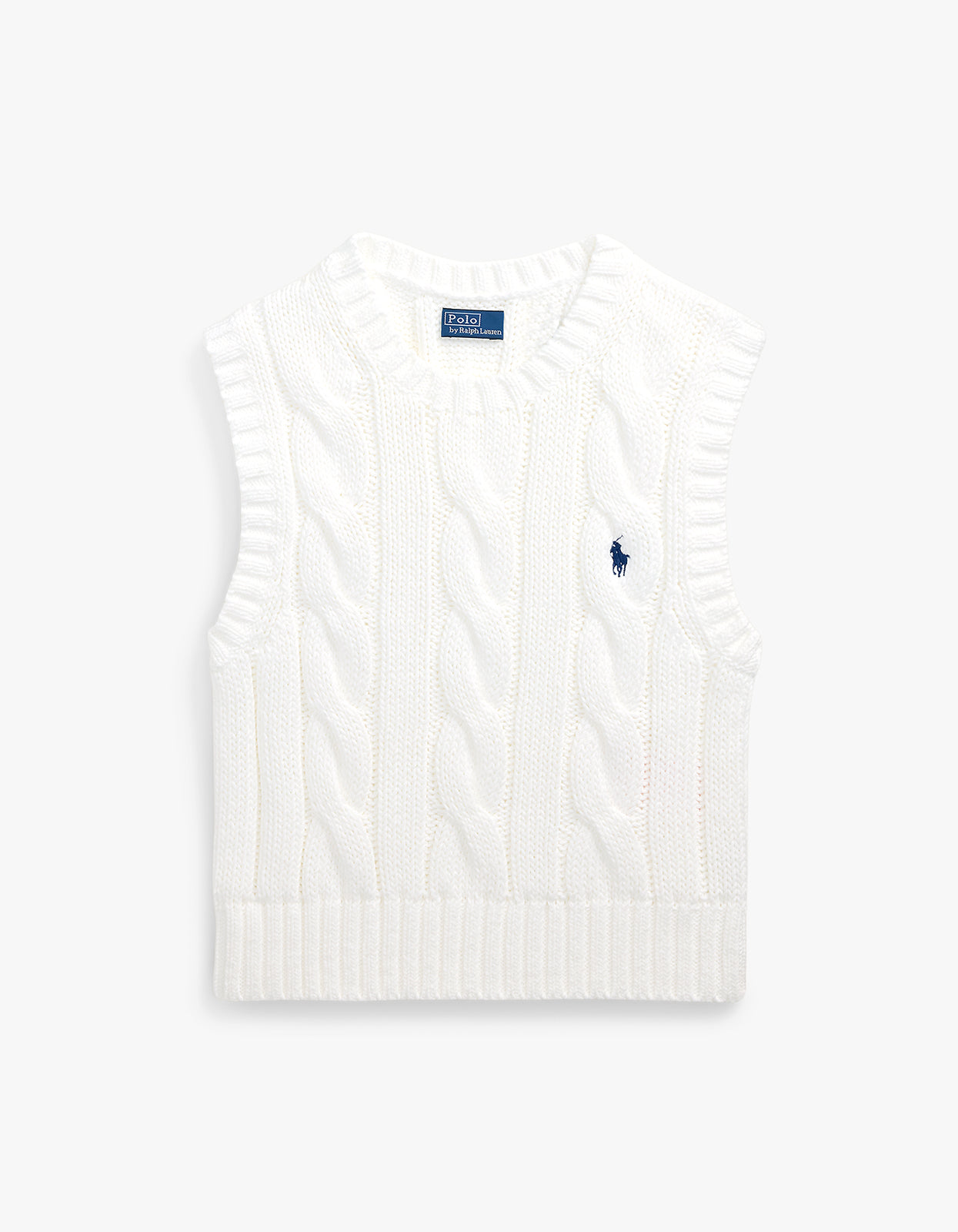 Cable Knit Cotton Cropped Vest - White