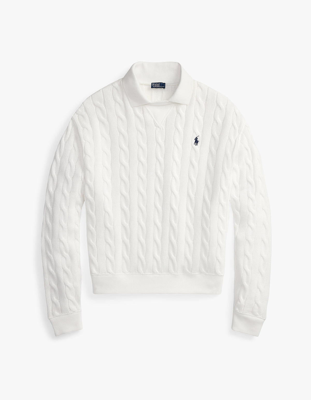 Cable-Knit Cotton Polo-Collar Sweater - White