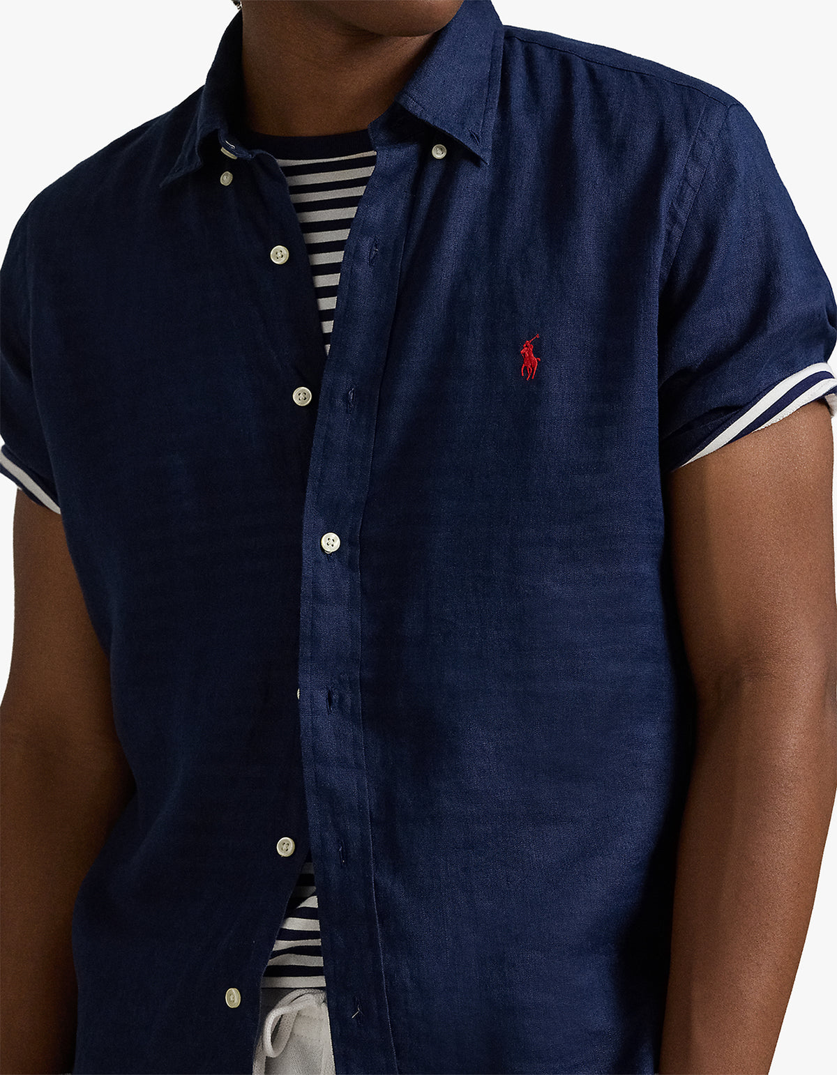 Custom Fit Linen Short Sleeve Shirt - Newport Navy