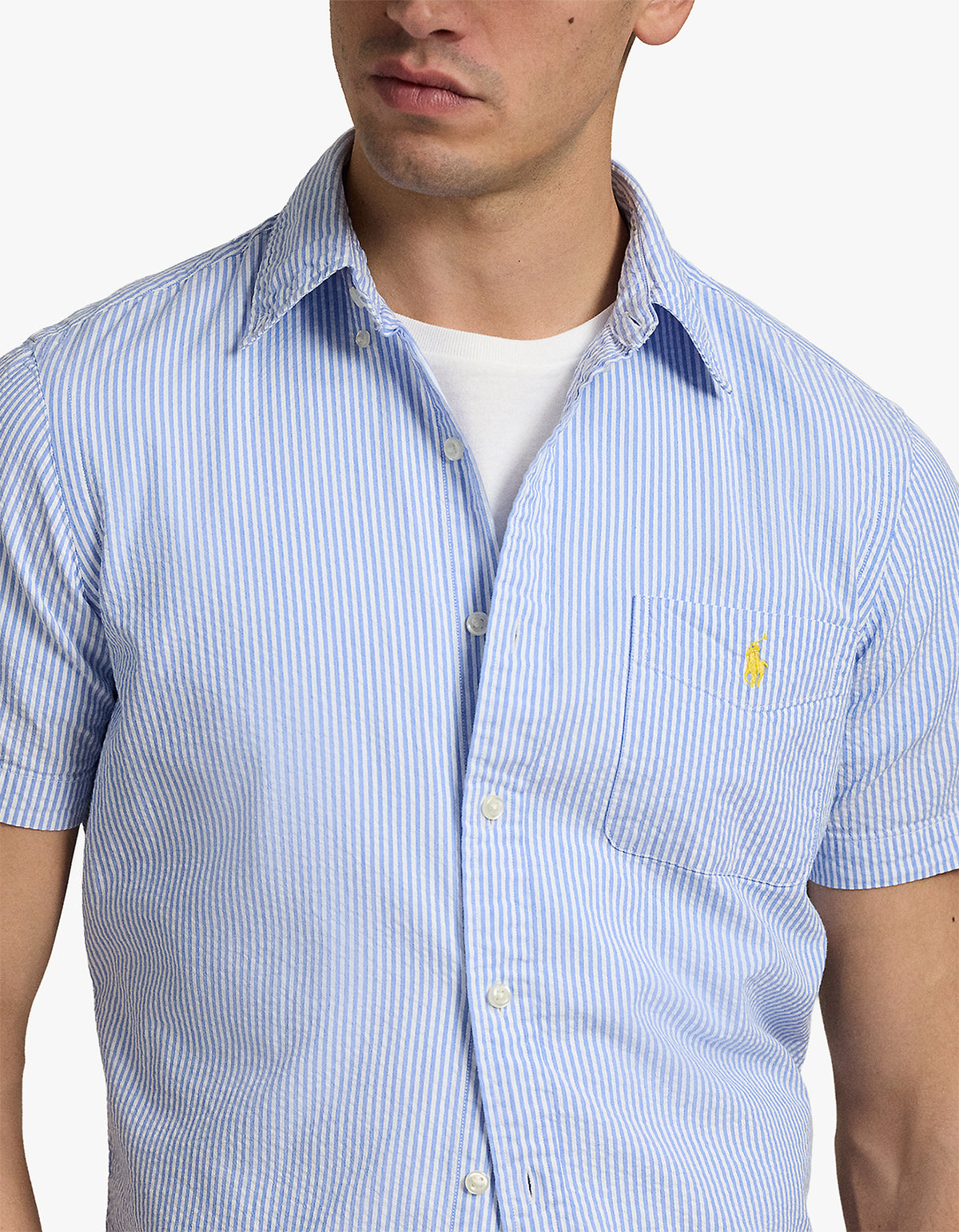 RL Prepster Custom Fit Seersucker Shirt - 2604A Blue/White
