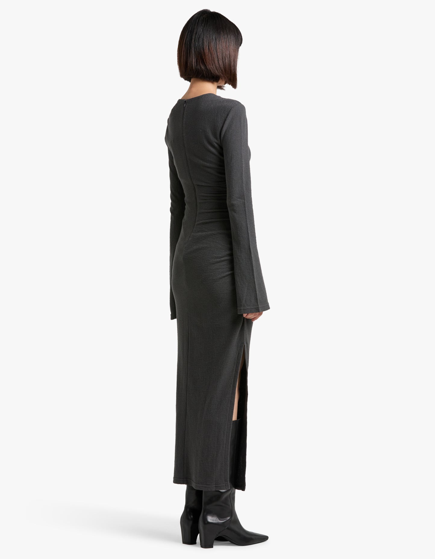 Beau Gathered Long Sleeve Midi Dress - Dark Ash