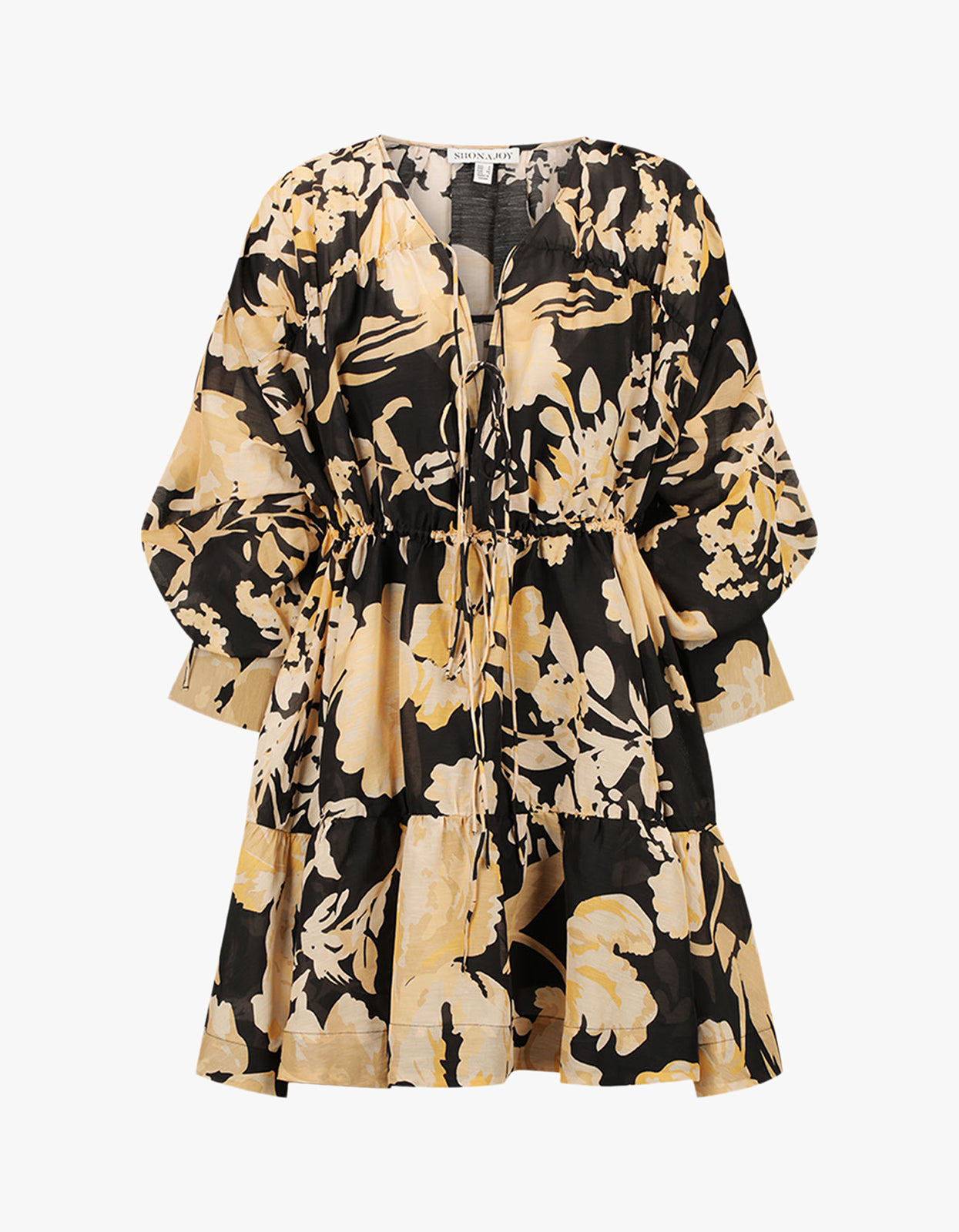 Xenia Tiered Drawstring Mini Dress - Black Multi