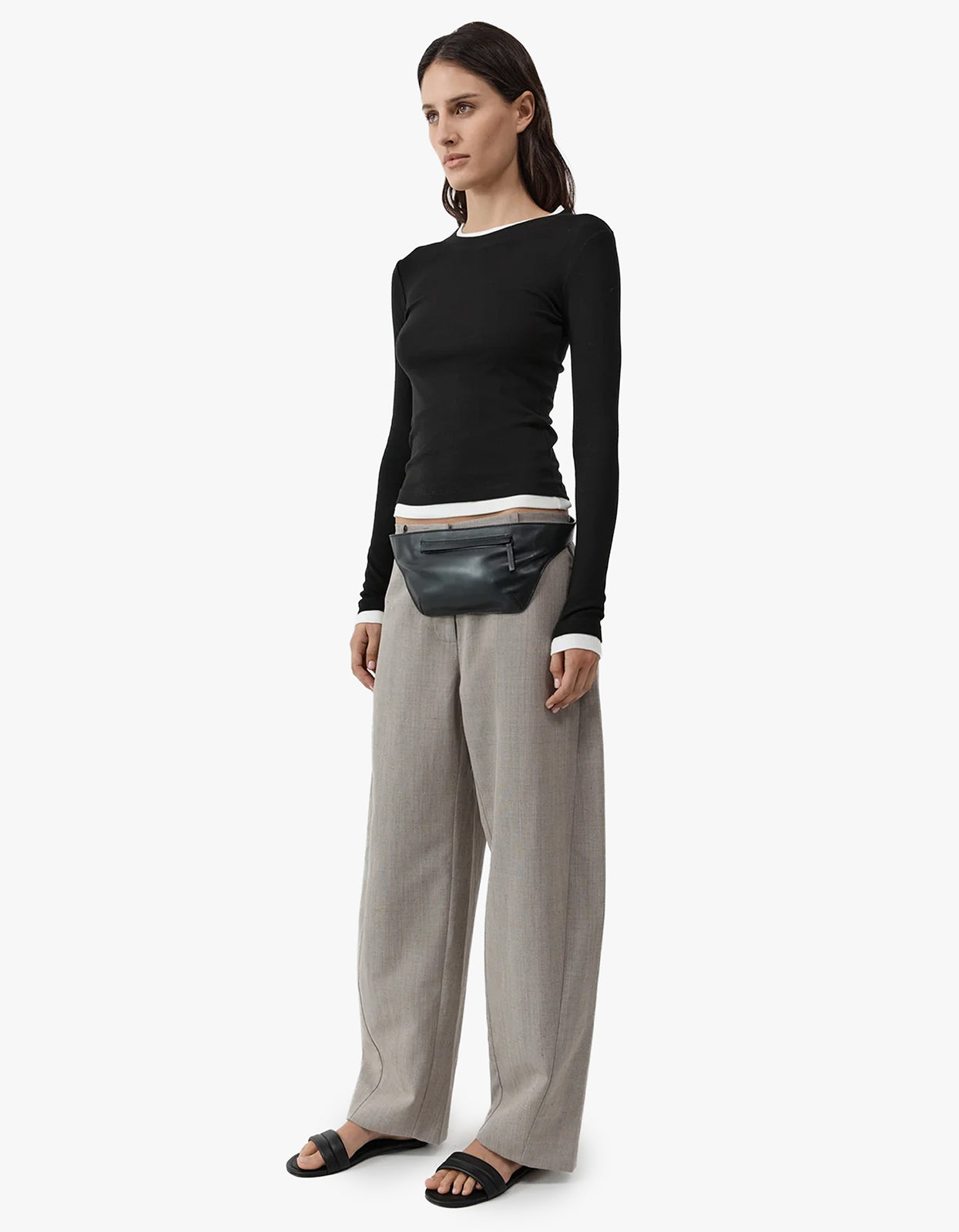 Organic Cotton Layered Long Sleeve Top - Jet Black