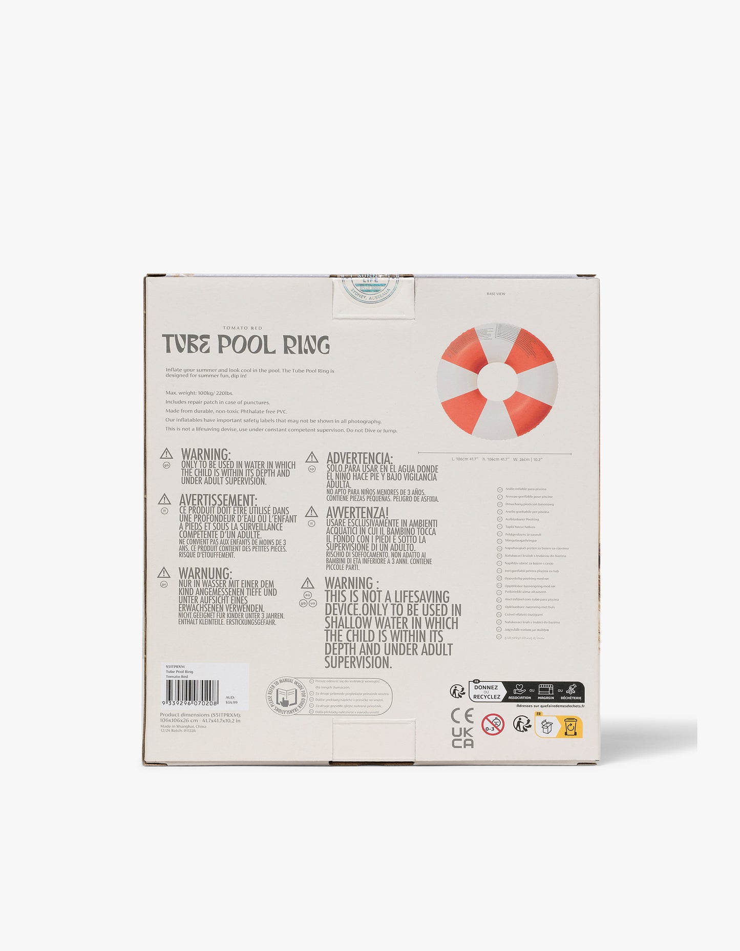 Tube Pool Ring - Tomato Red