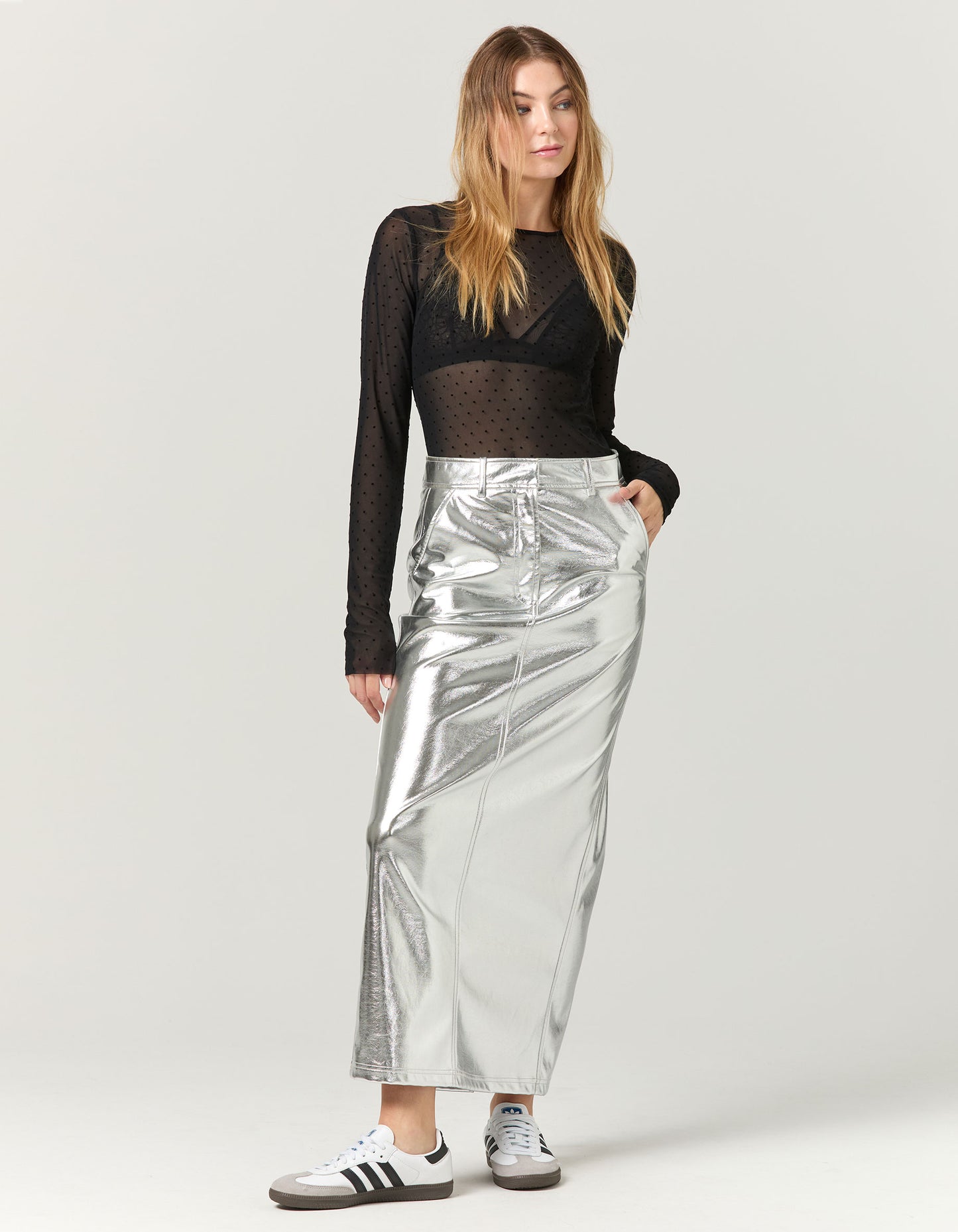 Portia Midi Skirt - Silver